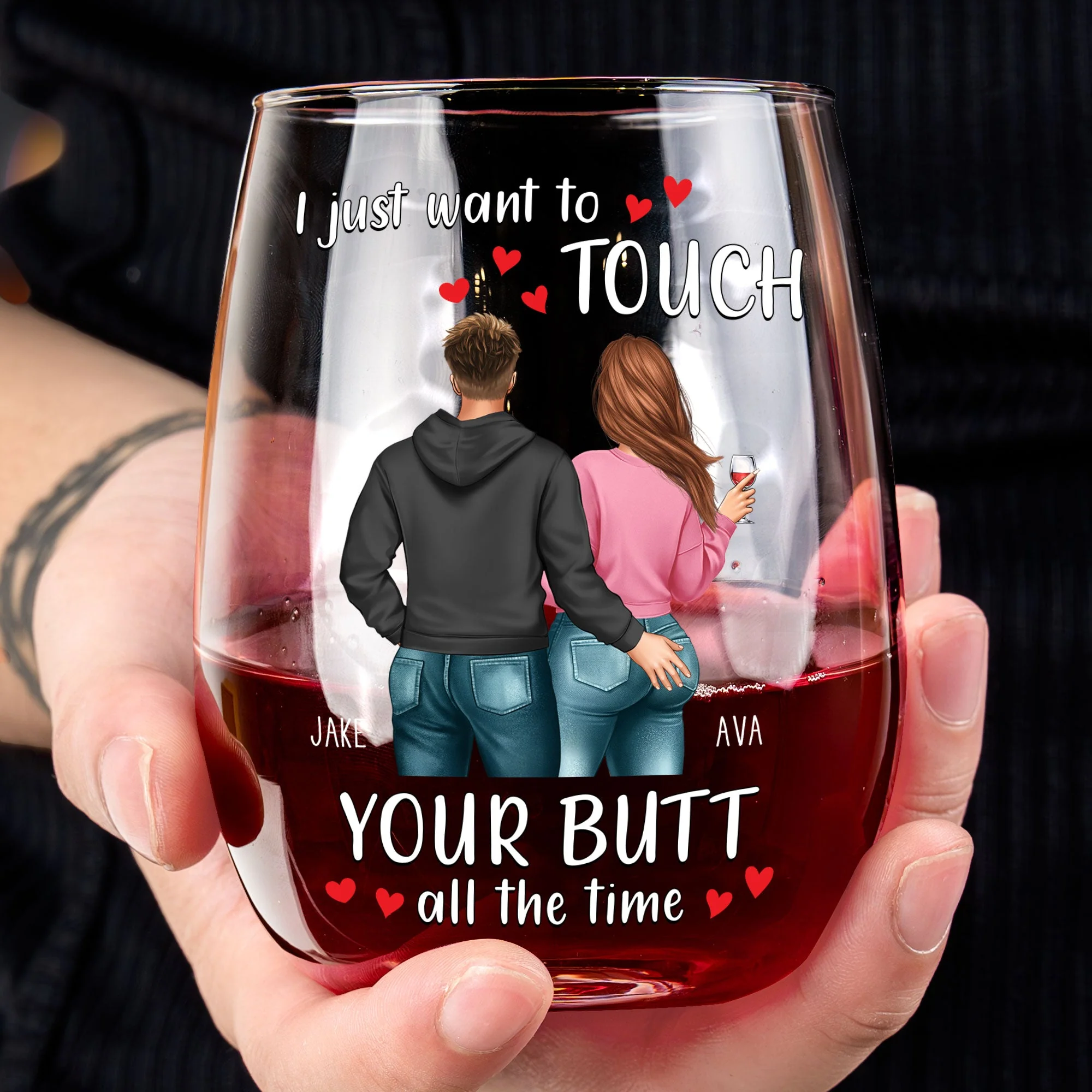 Personalized Valentine's Day Wine Glass - "I Just Want to Touch Your Butt" Funny Gift for Couples - Image 7