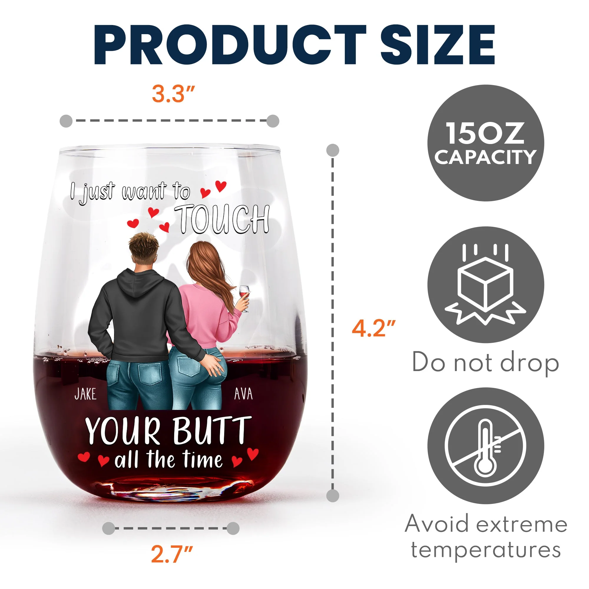 Personalized Valentine's Day Wine Glass - "I Just Want to Touch Your Butt" Funny Gift for Couples - Image 8