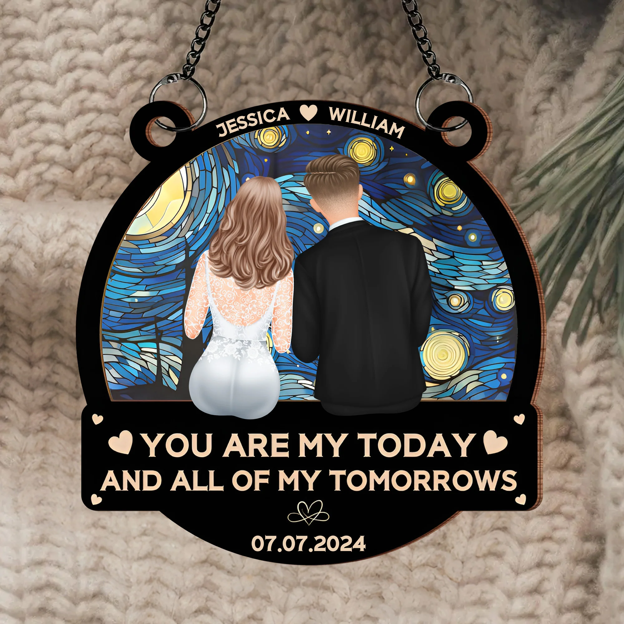 Custom Wedding Ornament - "You Are My Today and All of My Tomorrows" Personalized Window Hanging Decoration - Image 3