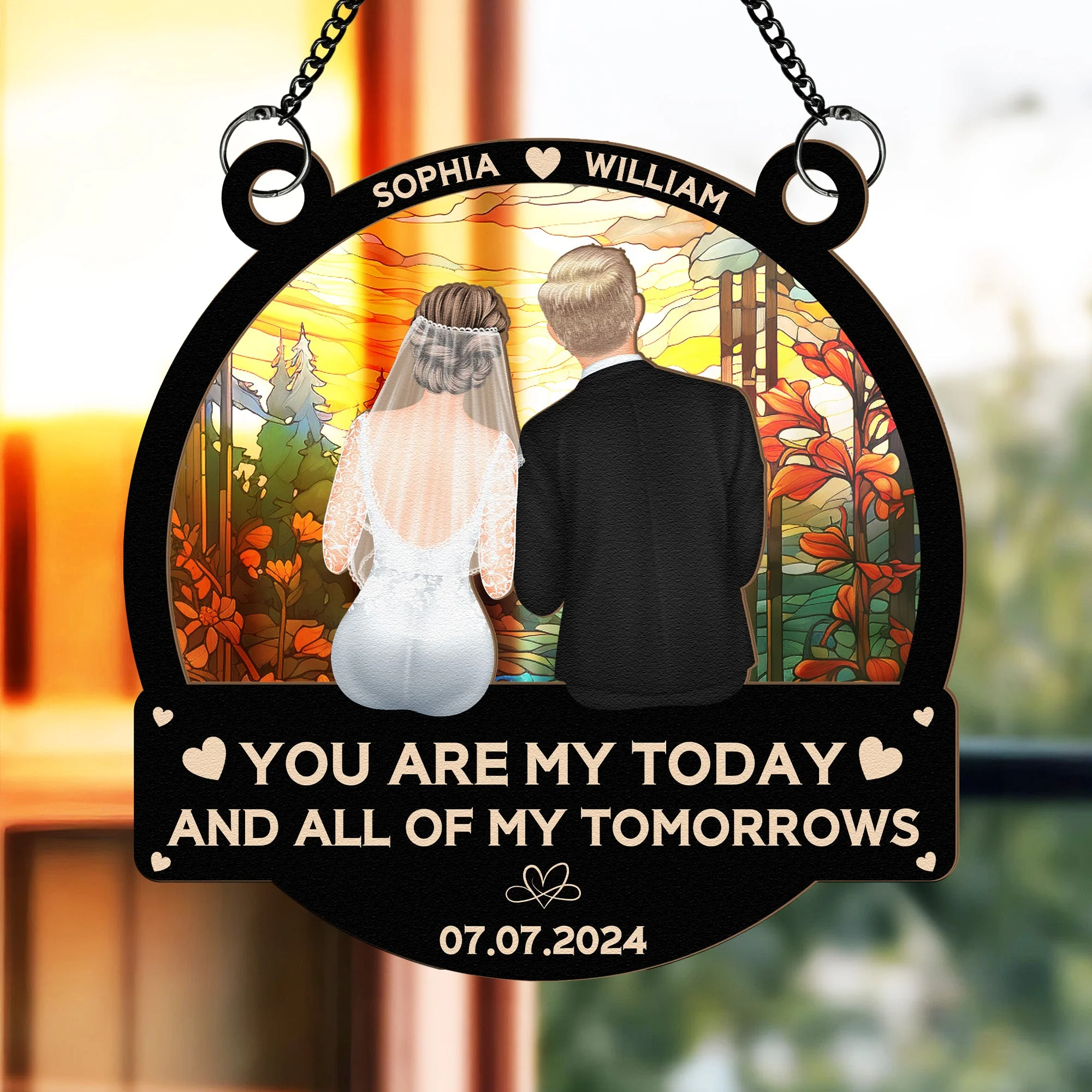 Custom Wedding Ornament - "You Are My Today and All of My Tomorrows" Personalized Window Hanging Decoration - Image 5
