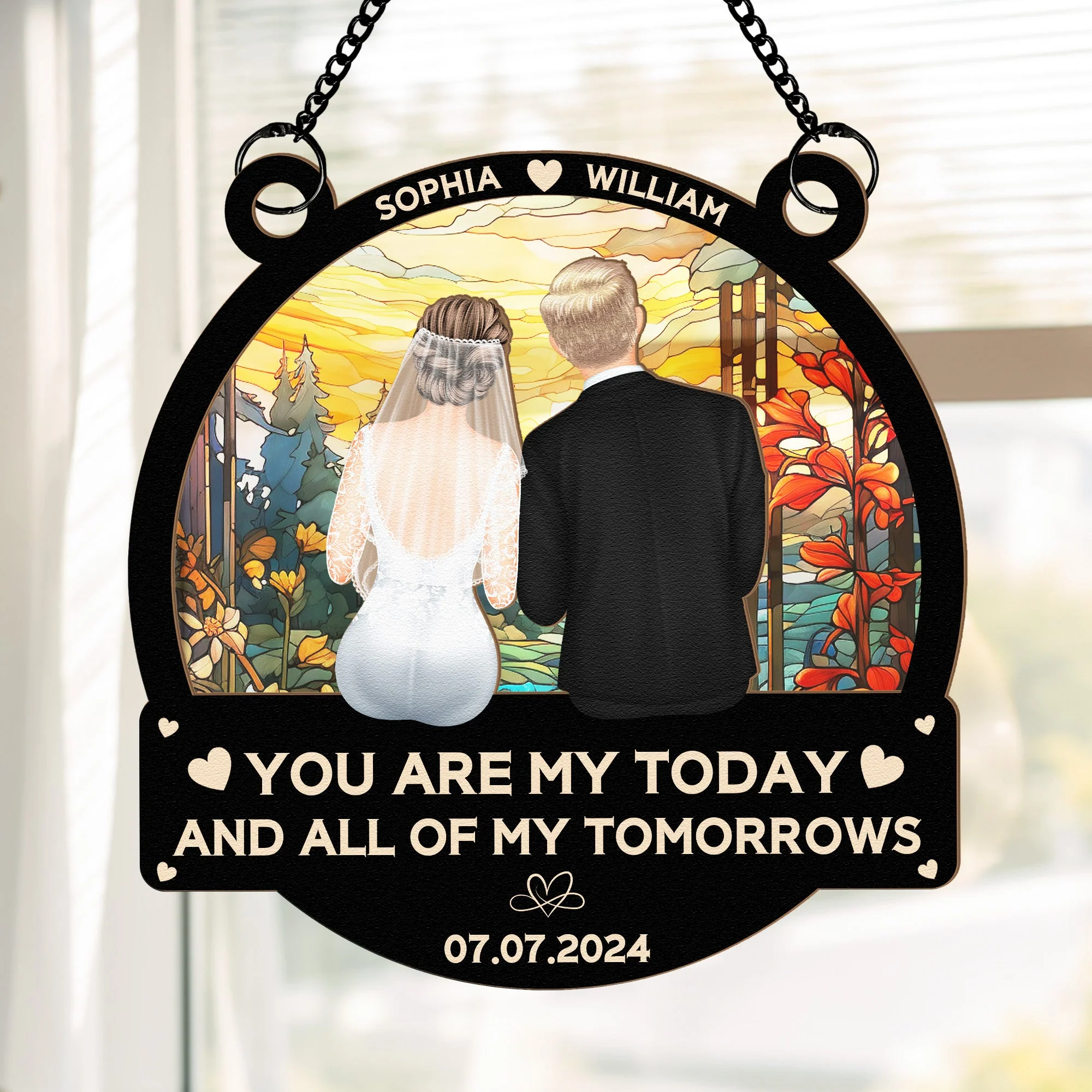 Custom Wedding Ornament - "You Are My Today and All of My Tomorrows" Personalized Window Hanging Decoration - Image 6
