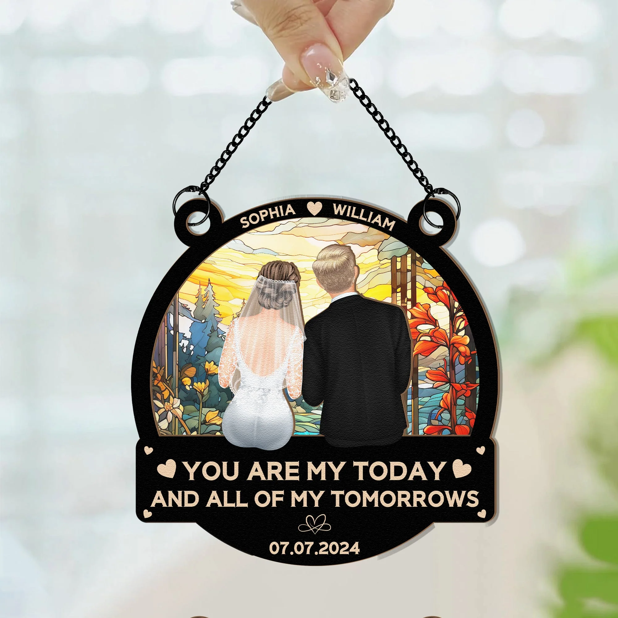 Custom Wedding Ornament - "You Are My Today and All of My Tomorrows" Personalized Window Hanging Decoration - Image 8