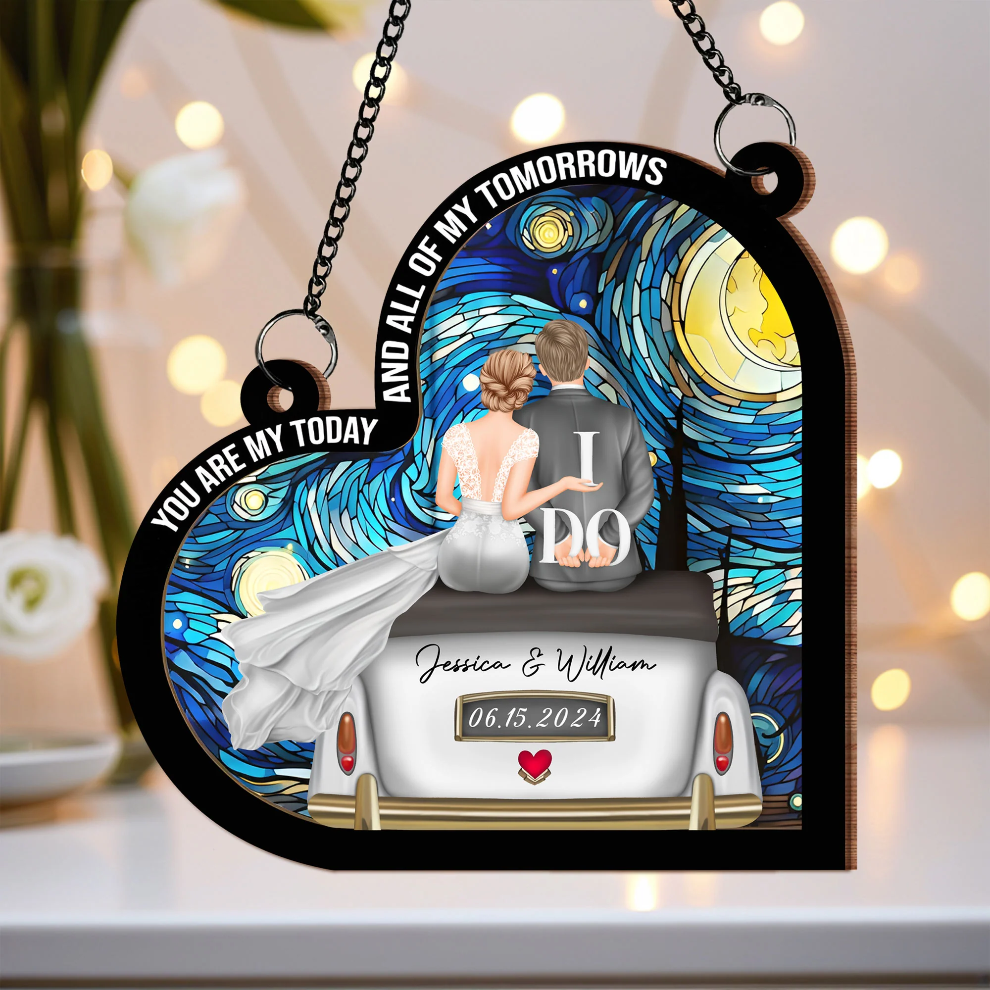 Romantic Wedding Keepsake - "You Are My Today and All of My Tomorrows" Layered Wooden and Acrylic Ornament, Perfect for Newlyweds - Image 3