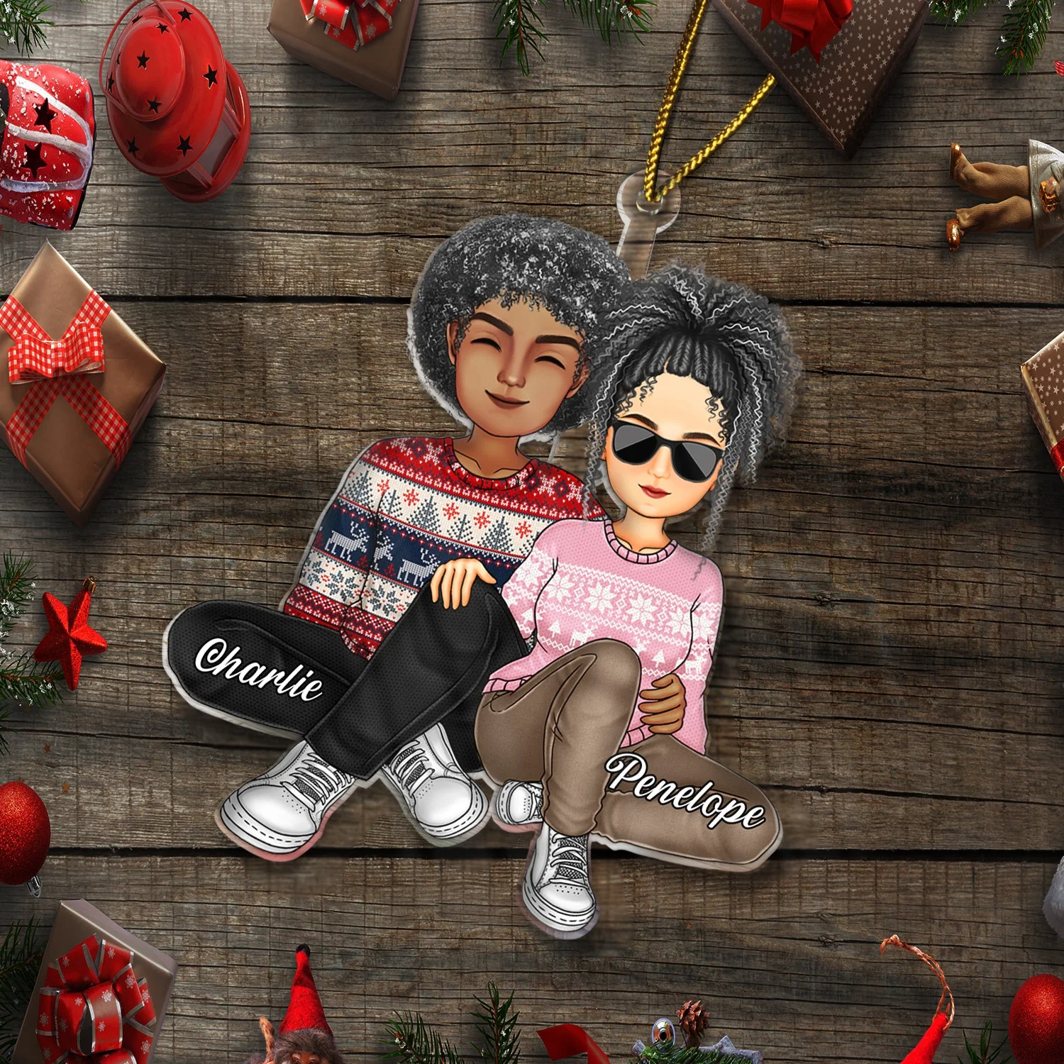 Personalized Couple Ornament - Adorable Sitting Pose Gift for Christmas and Anniversaries - Image 6