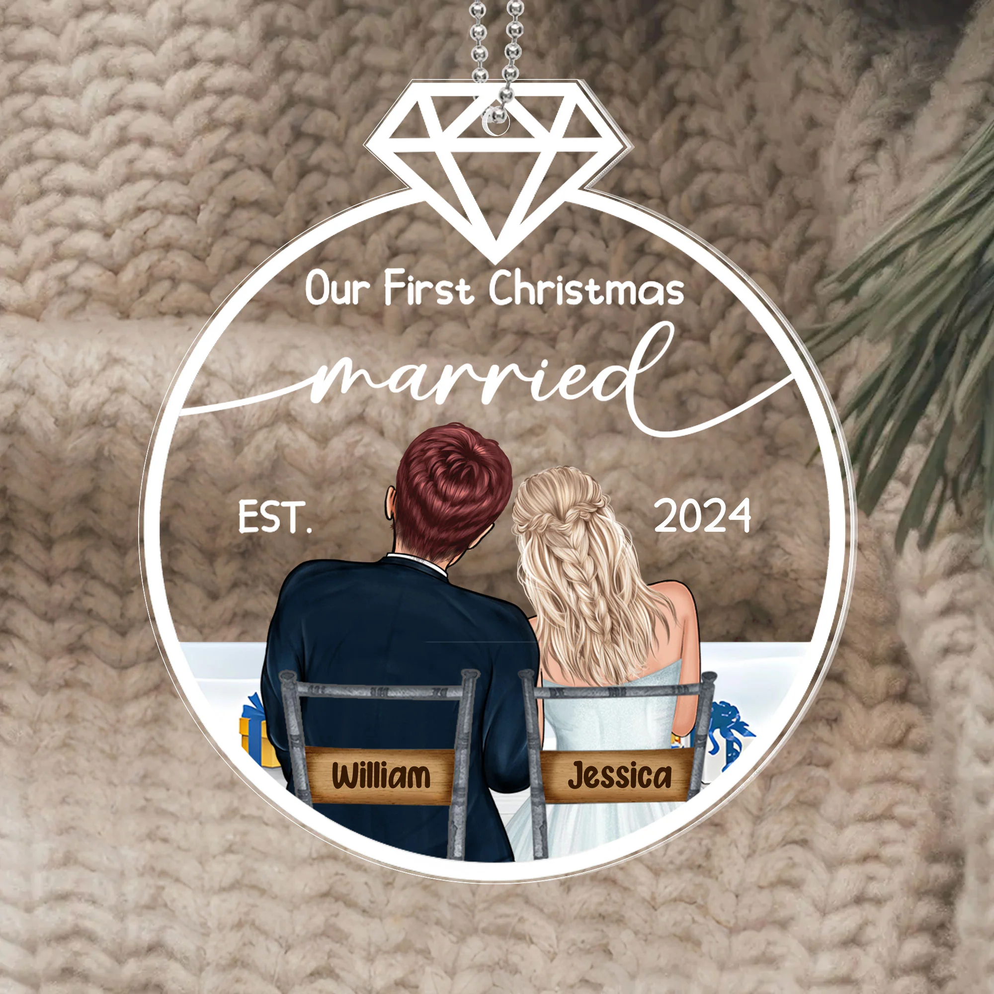 Our First Christmas Married Ornament – Personalized Acrylic Ornament with Romantic Couple Back Design - Image 3