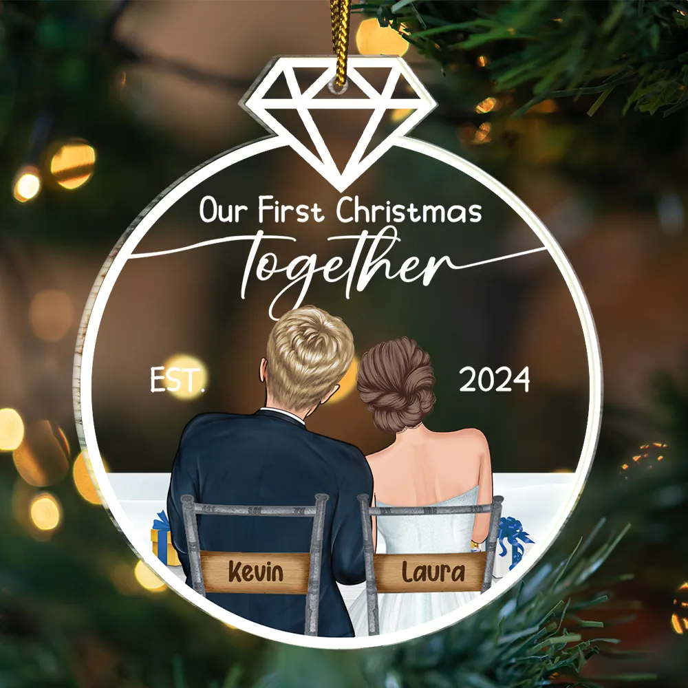 Our First Christmas Married Ornament – Personalized Acrylic Ornament with Romantic Couple Back Design - Image 6