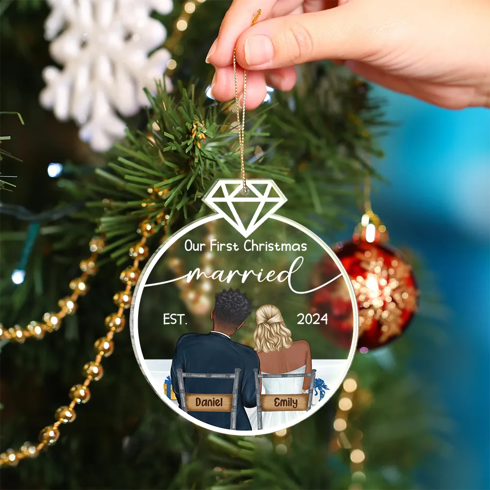 Our First Christmas Married Ornament – Personalized Acrylic Ornament with Romantic Couple Back Design - Image 7