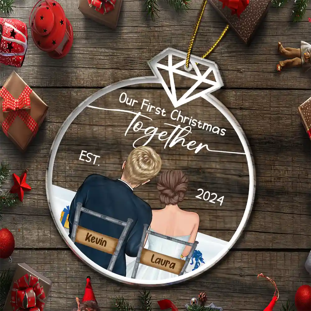 Our First Christmas Married Ornament – Personalized Acrylic Ornament with Romantic Couple Back Design - Image 8