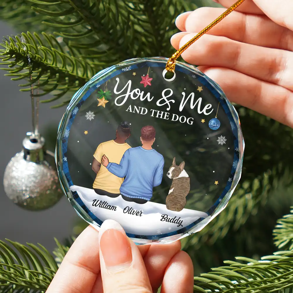 Personalized Christmas Ornament - "You & Me & The Dogs" Crystal Circle Design - Image 5