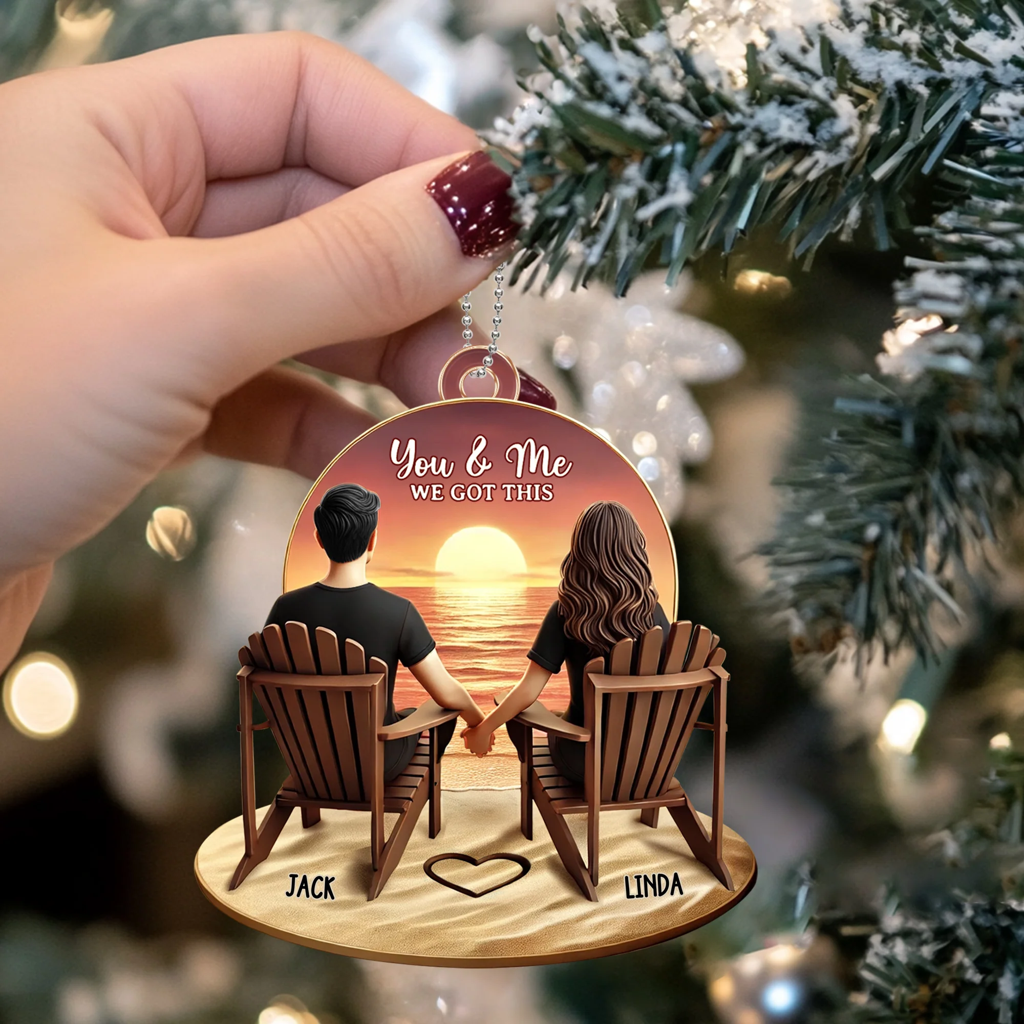 Personalized Couple Ornament - "You & Me, We Got This" | Romantic Sunset Gift for Valentine's Day, Anniversaries, and Birthdays - Image 3