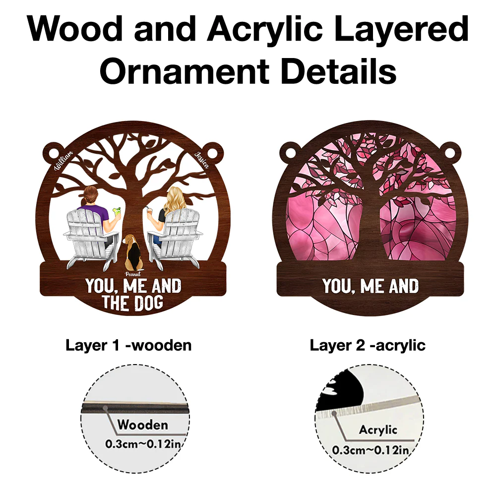 "Raising a Toast Through the Seasons - Custom Couple & Dog Ornament, A Heartwarming Gift for Wife or Husband" - Image 4