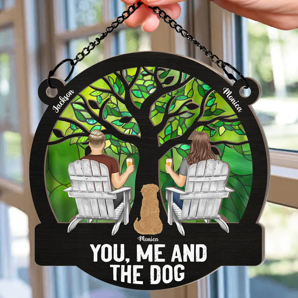 "Raising a Toast Through the Seasons - Custom Couple & Dog Ornament, A Heartwarming Gift for Wife or Husband" - Image 6