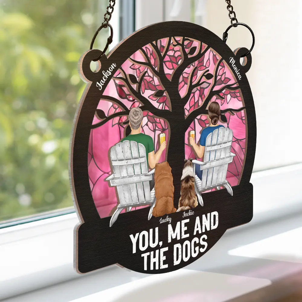 "Raising a Toast Through the Seasons - Custom Couple & Dog Ornament, A Heartwarming Gift for Wife or Husband" - Image 7