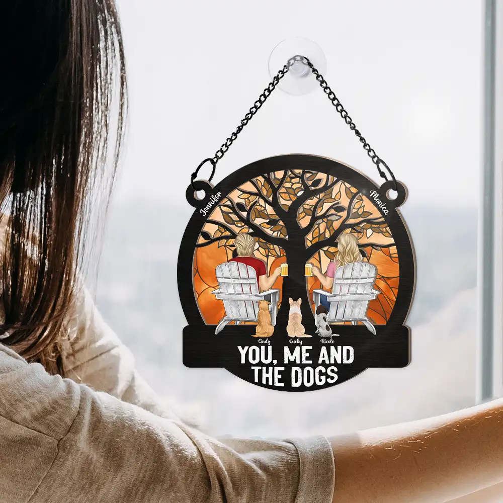 "Raising a Toast Through the Seasons - Custom Couple & Dog Ornament, A Heartwarming Gift for Wife or Husband" - Image 8
