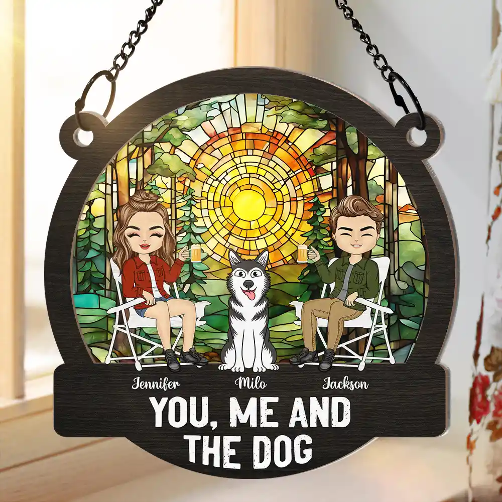 You, Me & the Dog Enjoying a Forest Sunset - Custom Wood & Acrylic Ornament, Perfect for Dog Lovers’ Birthdays or Holiday or valentine's day Gifts - Image 4