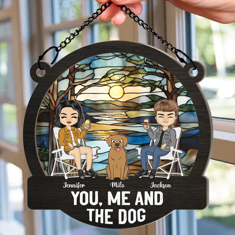 You, Me & the Dog Enjoying a Forest Sunset - Custom Wood & Acrylic Ornament, Perfect for Dog Lovers’ Birthdays or Holiday or valentine's day Gifts - Image 5
