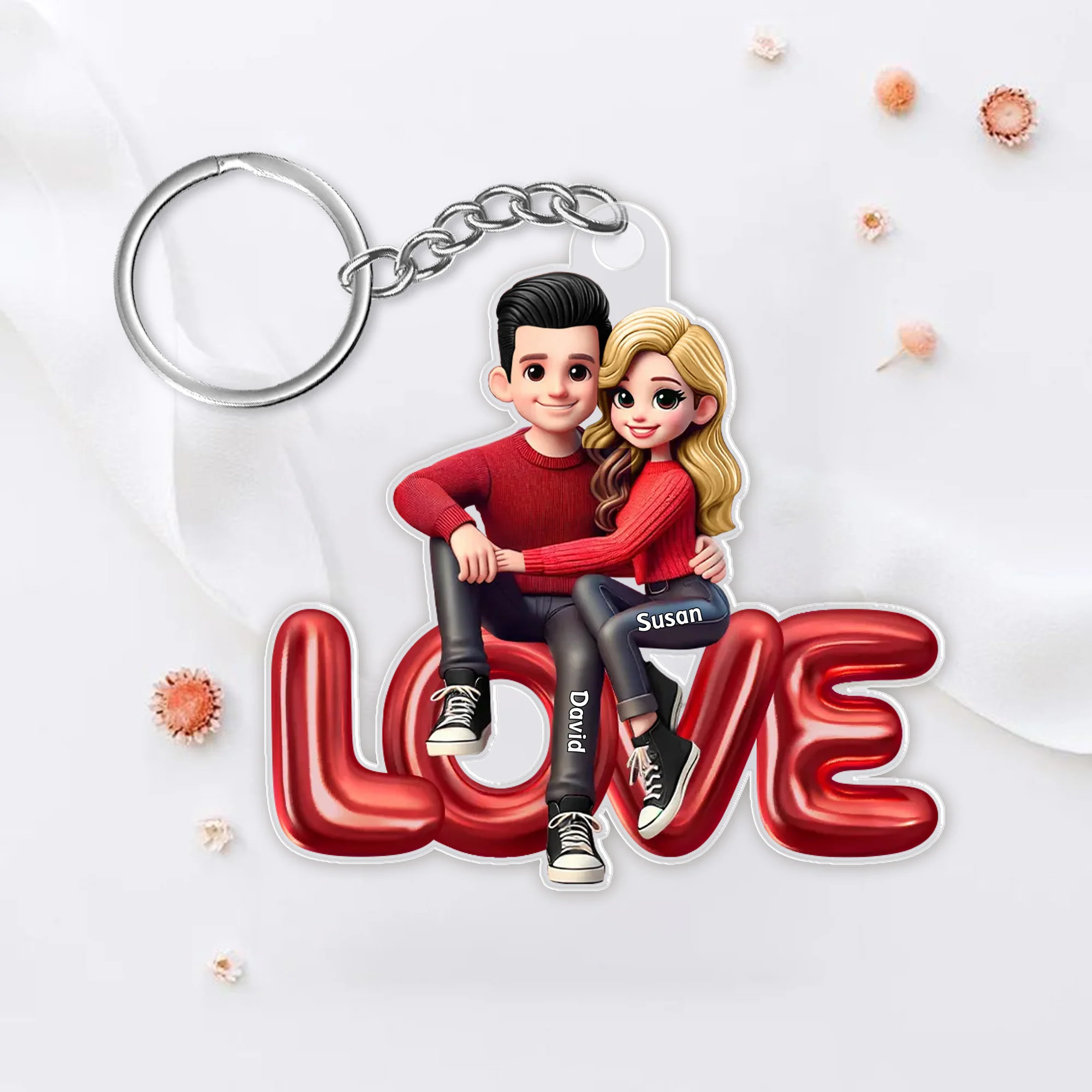 Personalized Couple Acrylic Keychain - Romantic LOVE Design for Special Gifts - Image 3