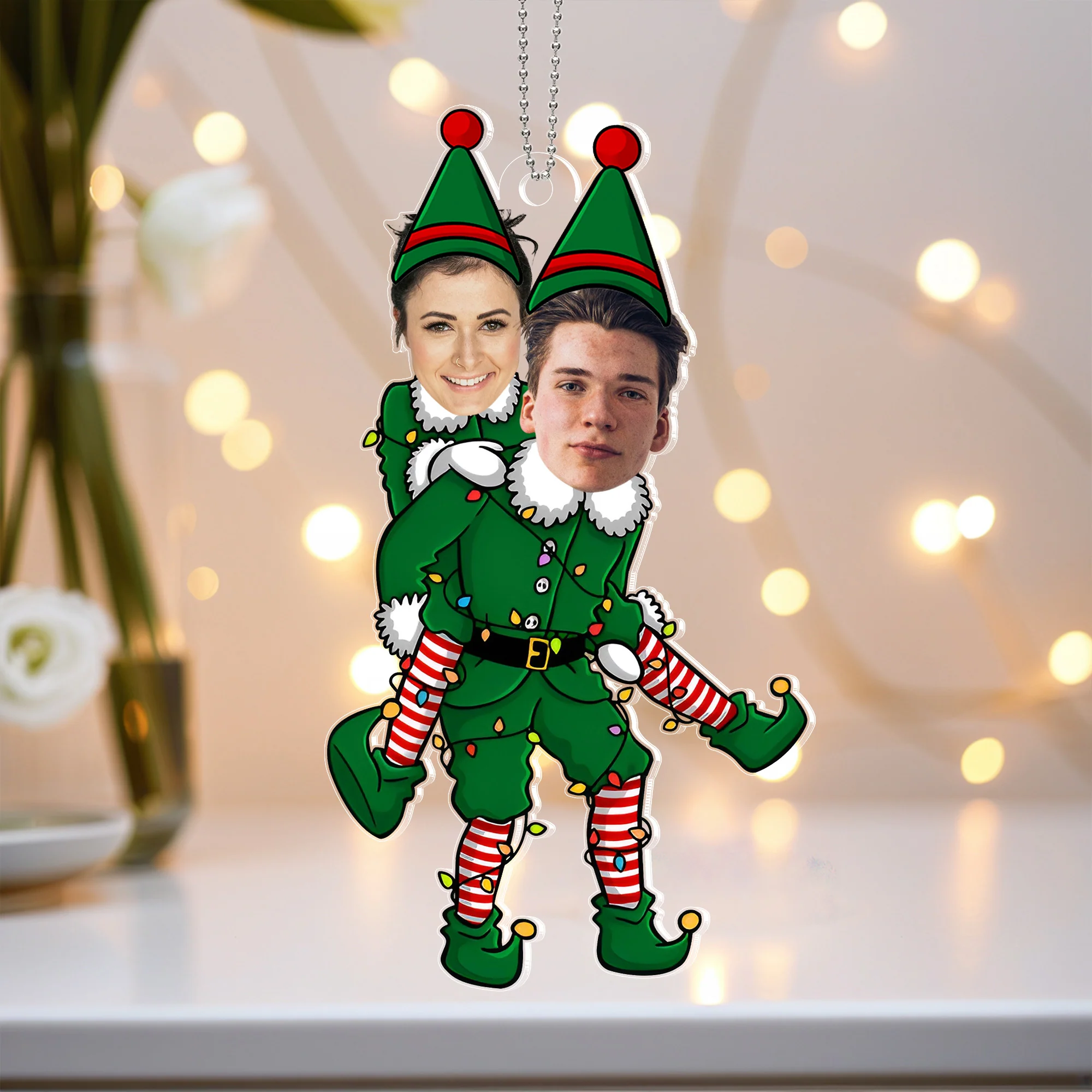 Unique Funny Couple Elf Hanging Decoration - Personalized Acrylic Ornament, Perfect for Holiday Gifting - Image 3