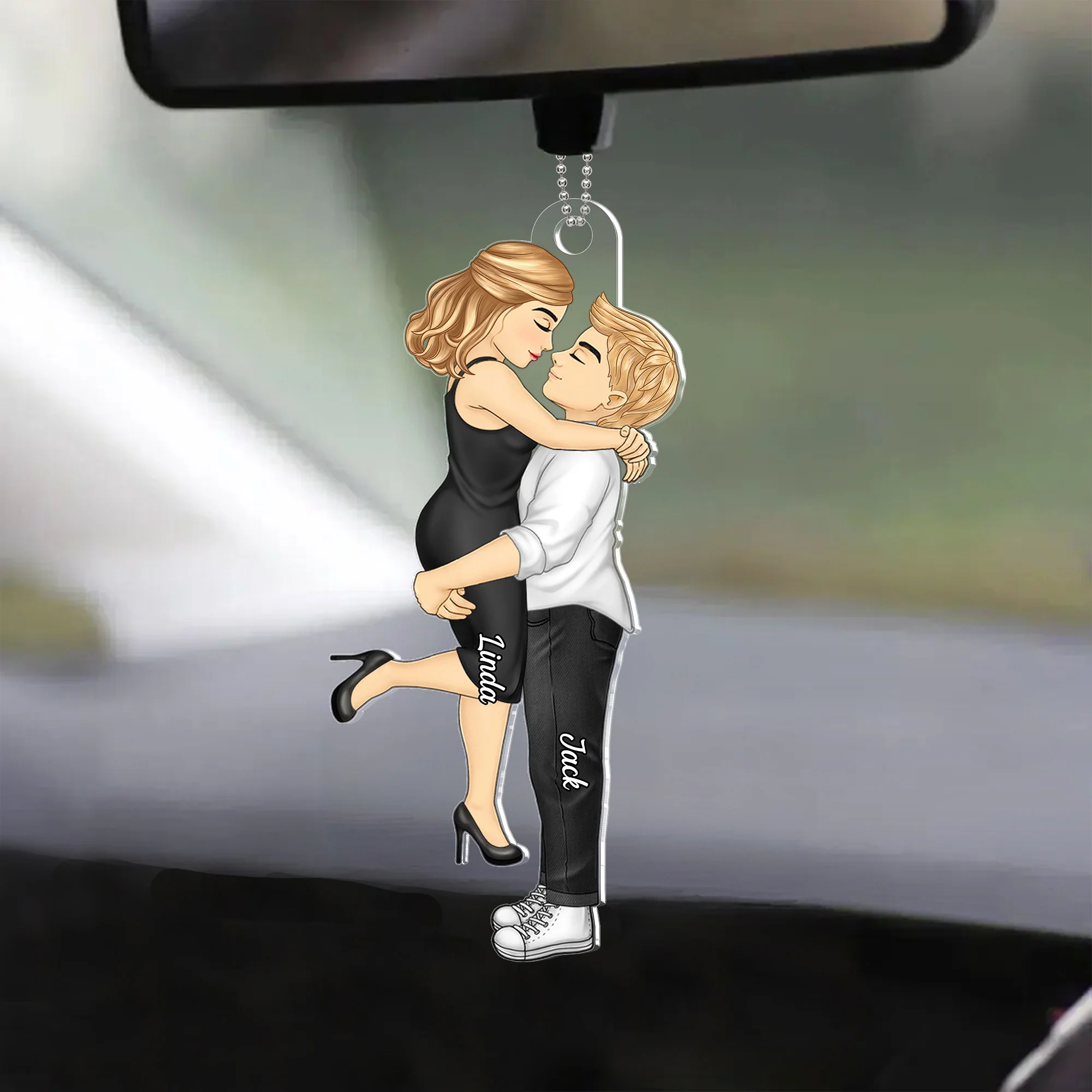 Romantic Couple Kissing - Personalized Acrylic Car Hanger for Anniversary Gift - Image 2