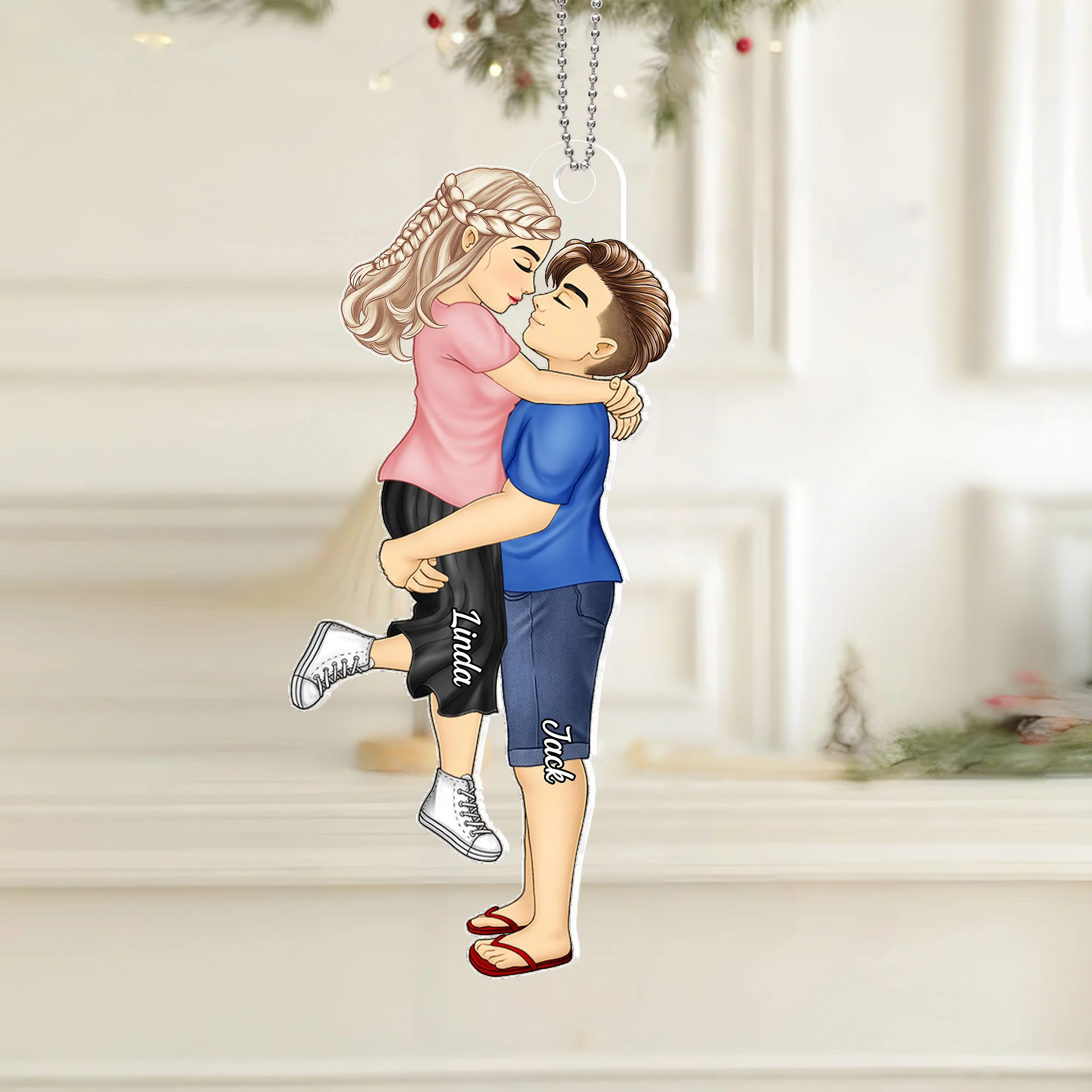 Romantic Couple Kissing - Personalized Acrylic Car Hanger for Anniversary Gift - Image 3