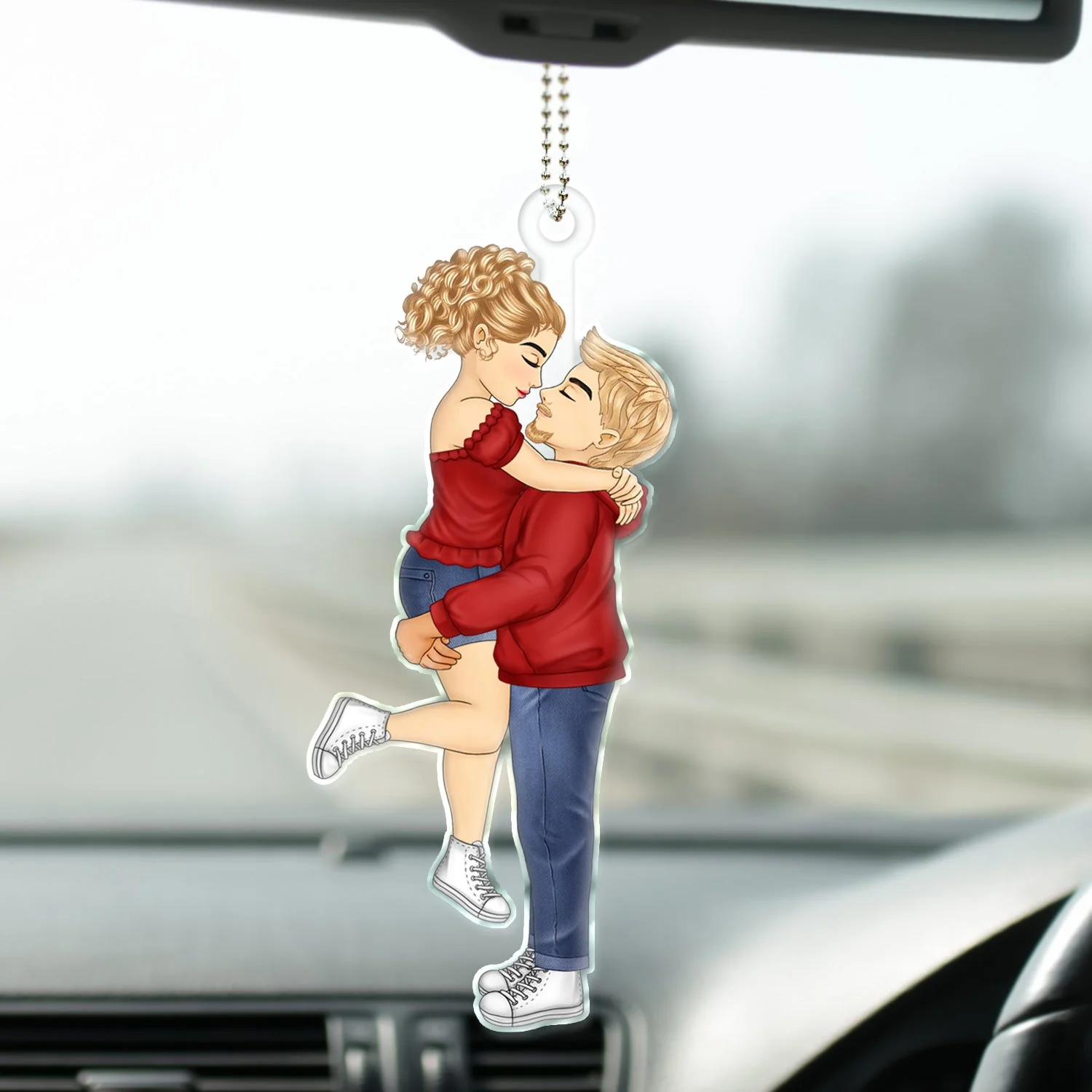 Romantic Couple Kissing - Personalized Acrylic Car Hanger for Anniversary Gift - Image 5