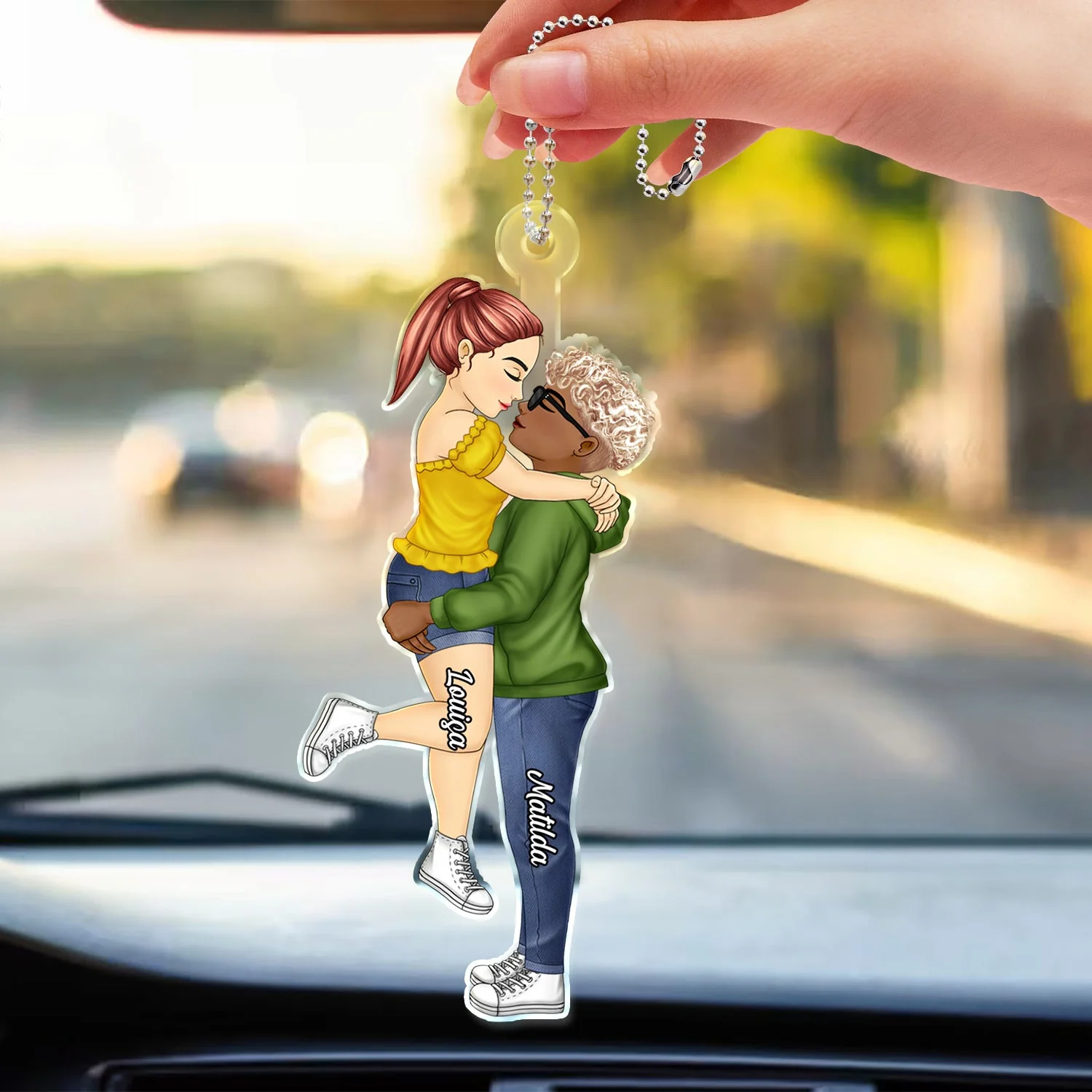 Romantic Couple Kissing - Personalized Acrylic Car Hanger for Anniversary Gift - Image 7