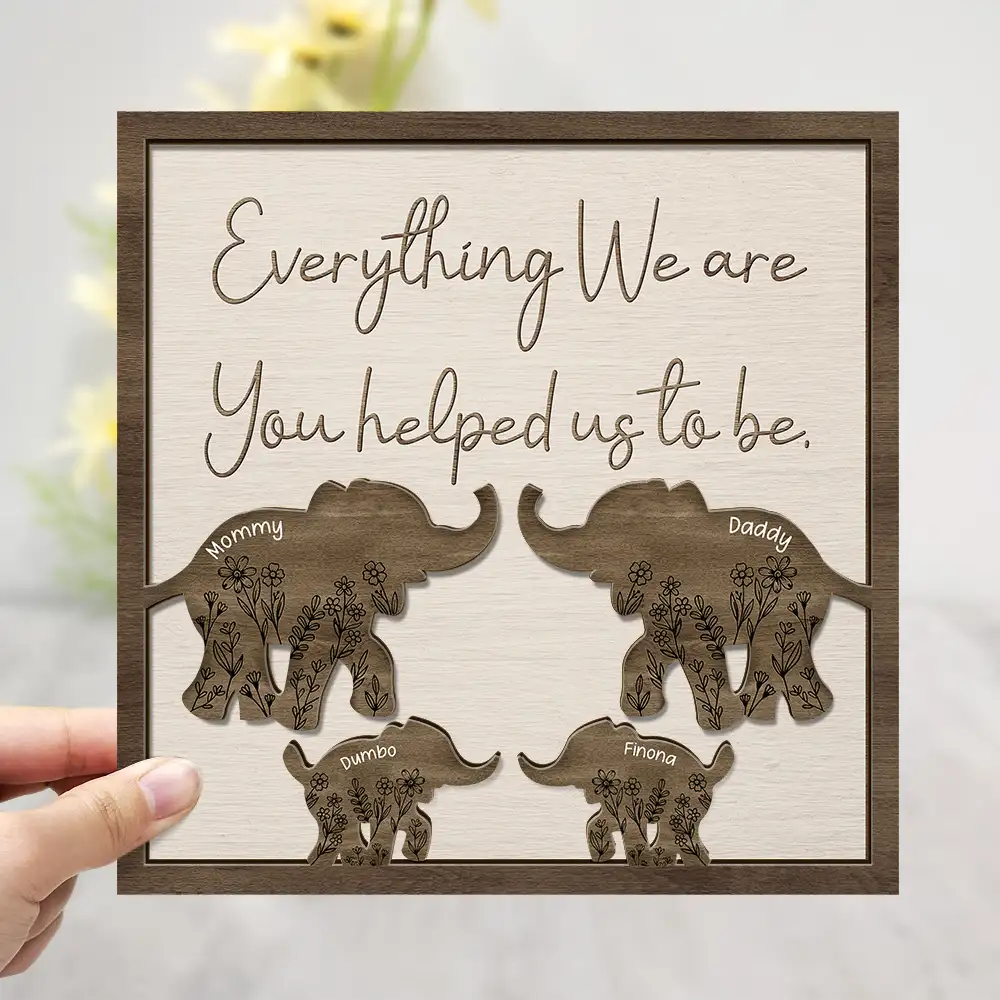 Personalized Mother-Child Elephant Wooden Plaque – Custom Gift - Image 3