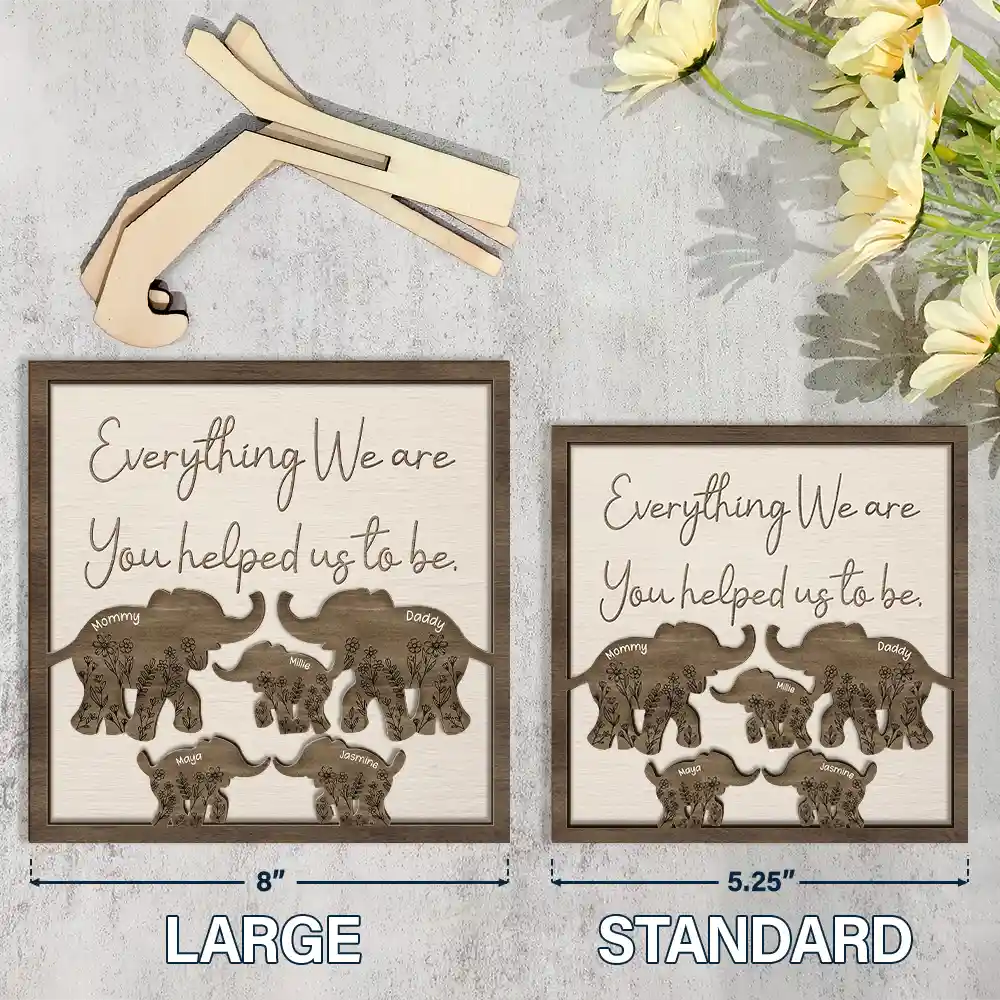 Personalized Mother-Child Elephant Wooden Plaque – Custom Gift - Image 4