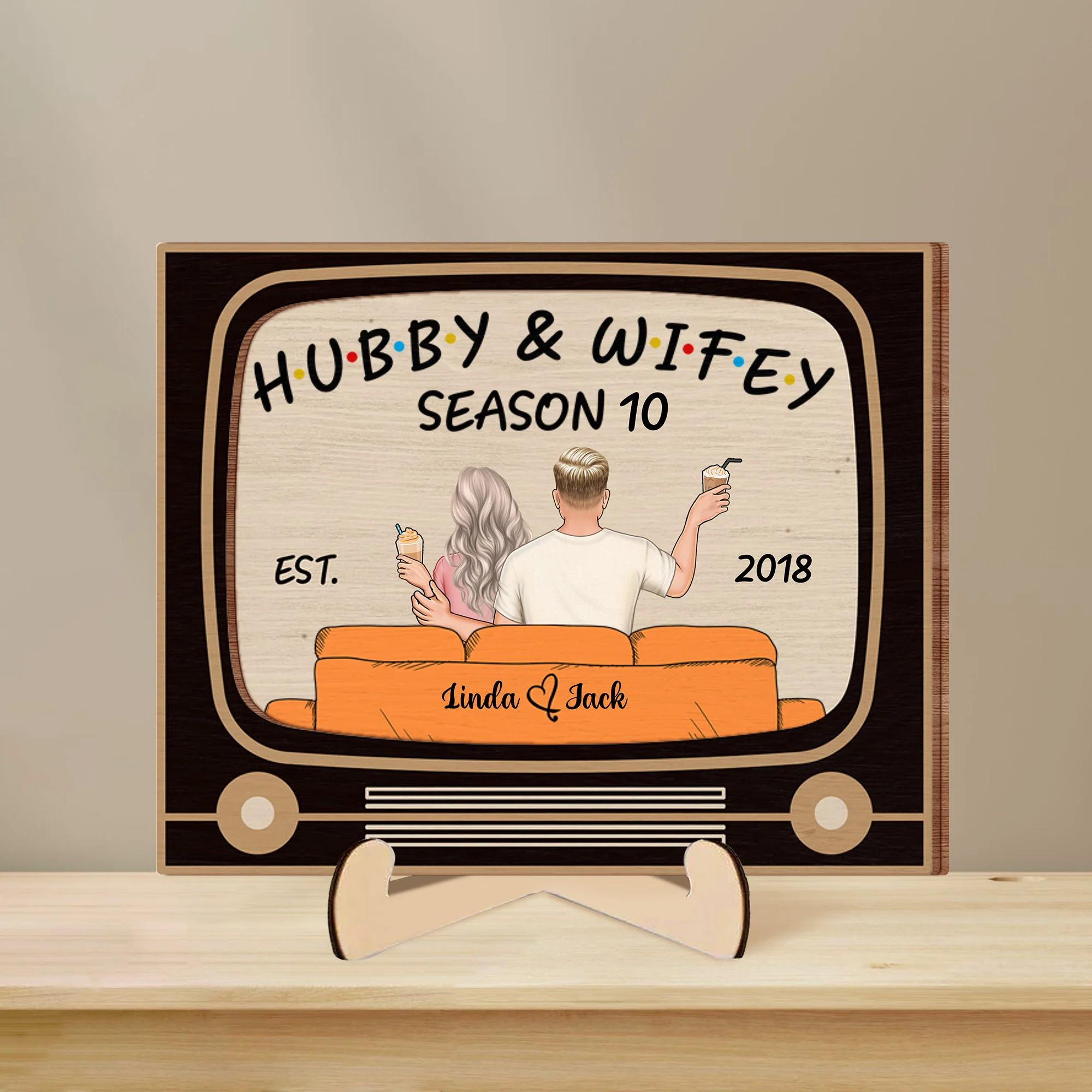 Personalized 2-Layer Wooden Plaque – "Hubby & Wifey Series" Romantic Keepsake - Image 2