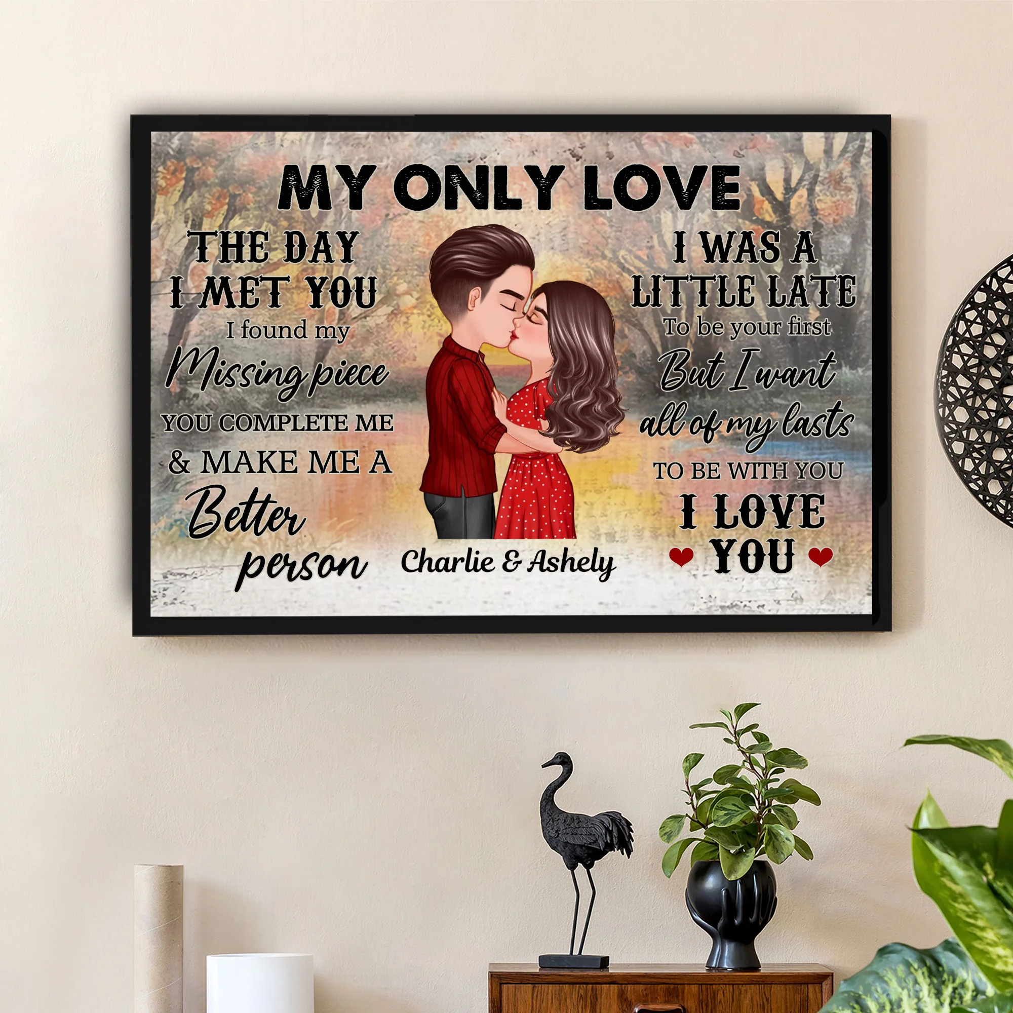 Romantic Couple Embracing Artwork – Valentine’s Custom Canvas, Plaques, Ornaments, Keychains & Pillows - Image 2