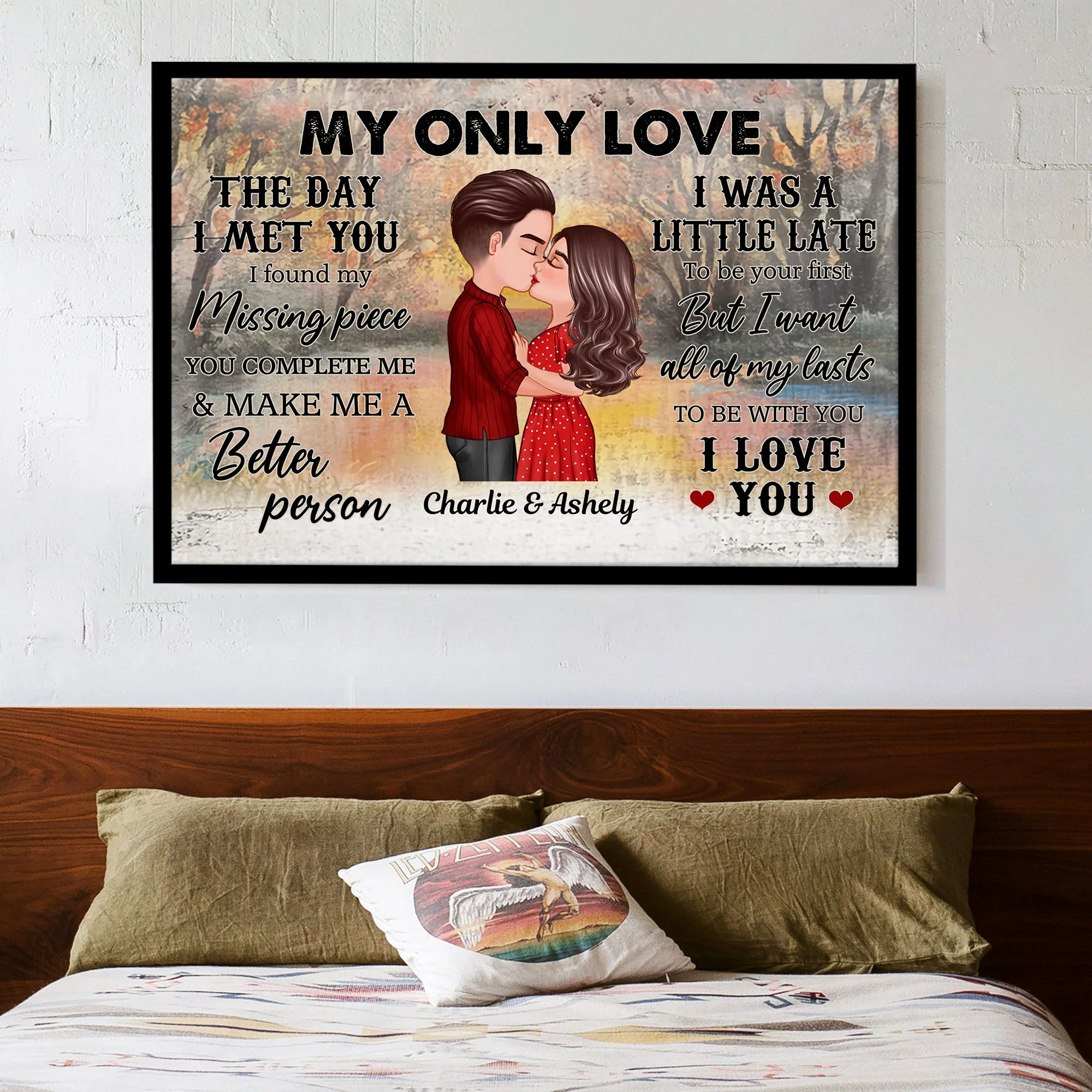 Romantic Couple Embracing Artwork – Valentine’s Custom Canvas, Plaques, Ornaments, Keychains & Pillows - Image 3