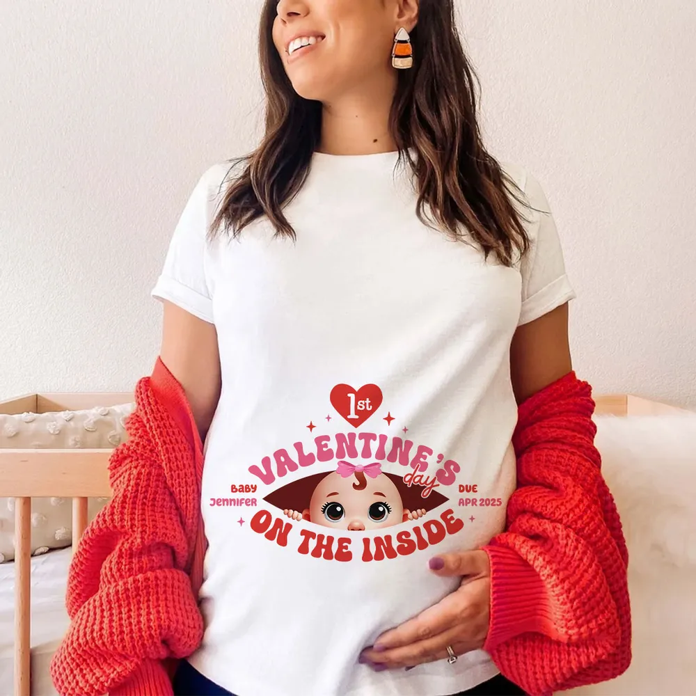 Valentine’s Day Maternity Shirt – Customizable “Baby Is Coming” Classic Tee & Women’s Tee for Expecting Moms - Image 3