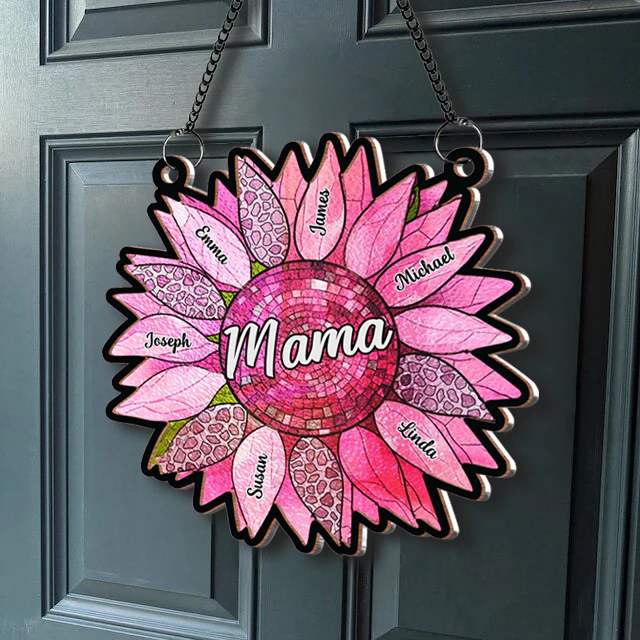 Nana Auntie Mom Family Sunflower Window Hanging Ornament - Personalized Wood and Acrylic Layered Design for Mother's Day, Valentine's Day, or Family Gifting - Image 2