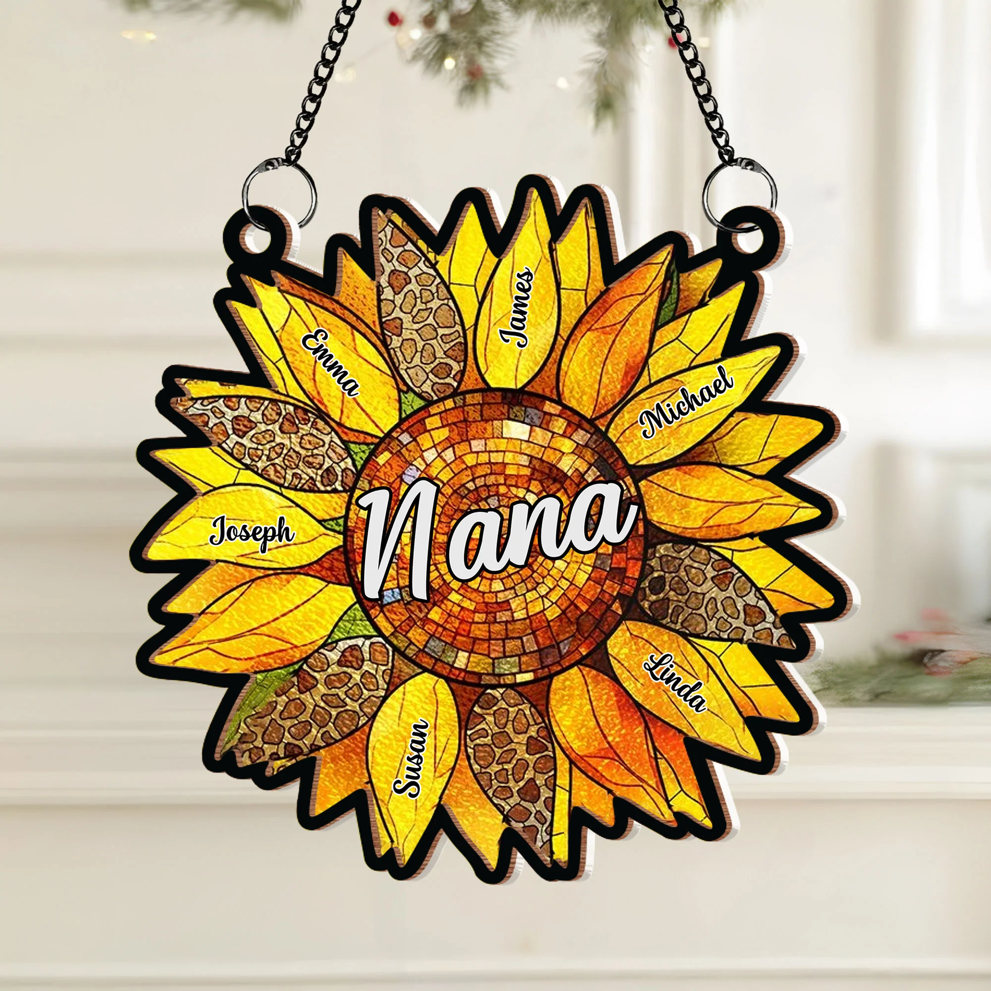 Nana Auntie Mom Family Sunflower Window Hanging Ornament - Personalized Wood and Acrylic Layered Design for Mother's Day, Valentine's Day, or Family Gifting - Image 3