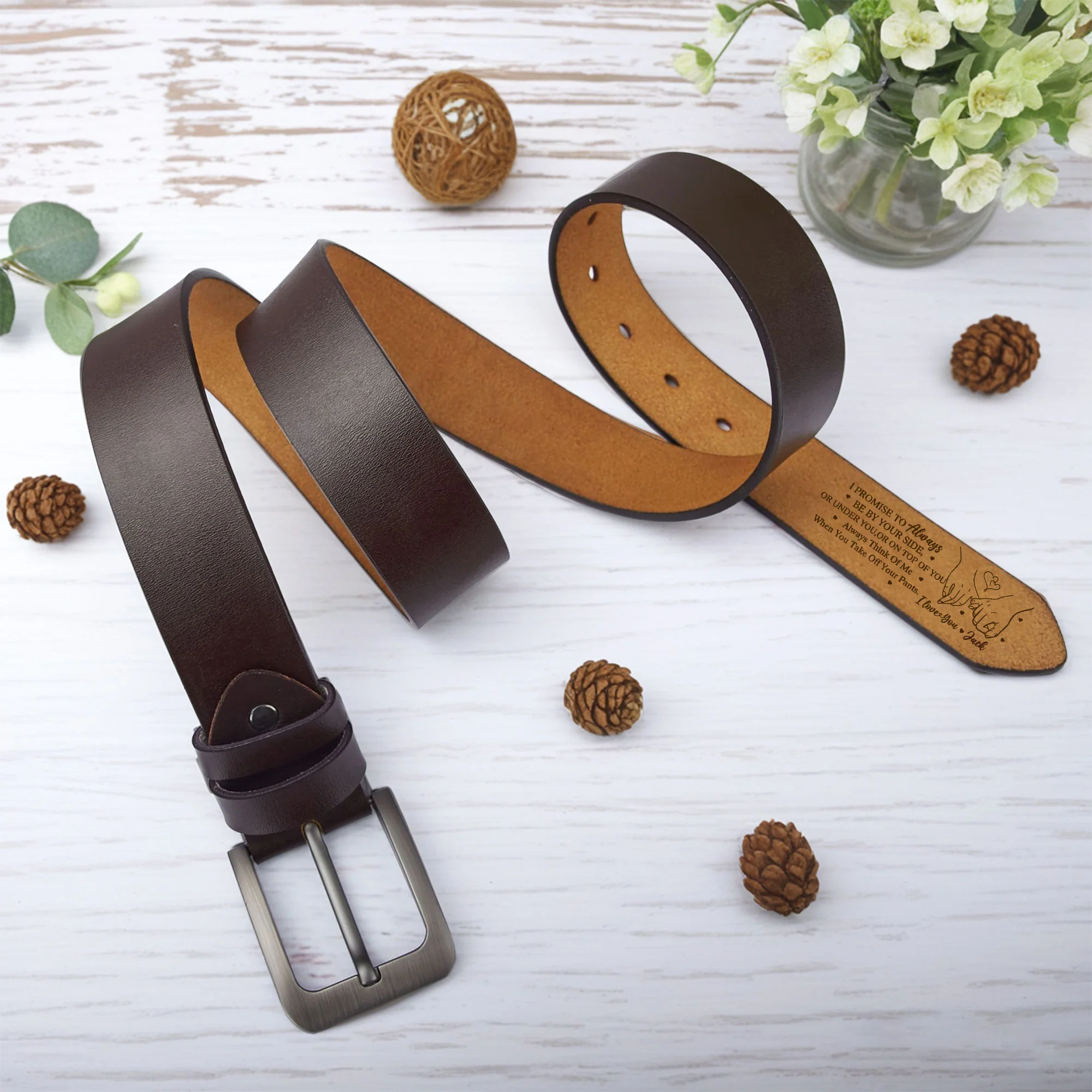 "I Promise To Always Be By Your Side" Personalized Engraved Leather Belt – Perfect Couples Gift - Image 2