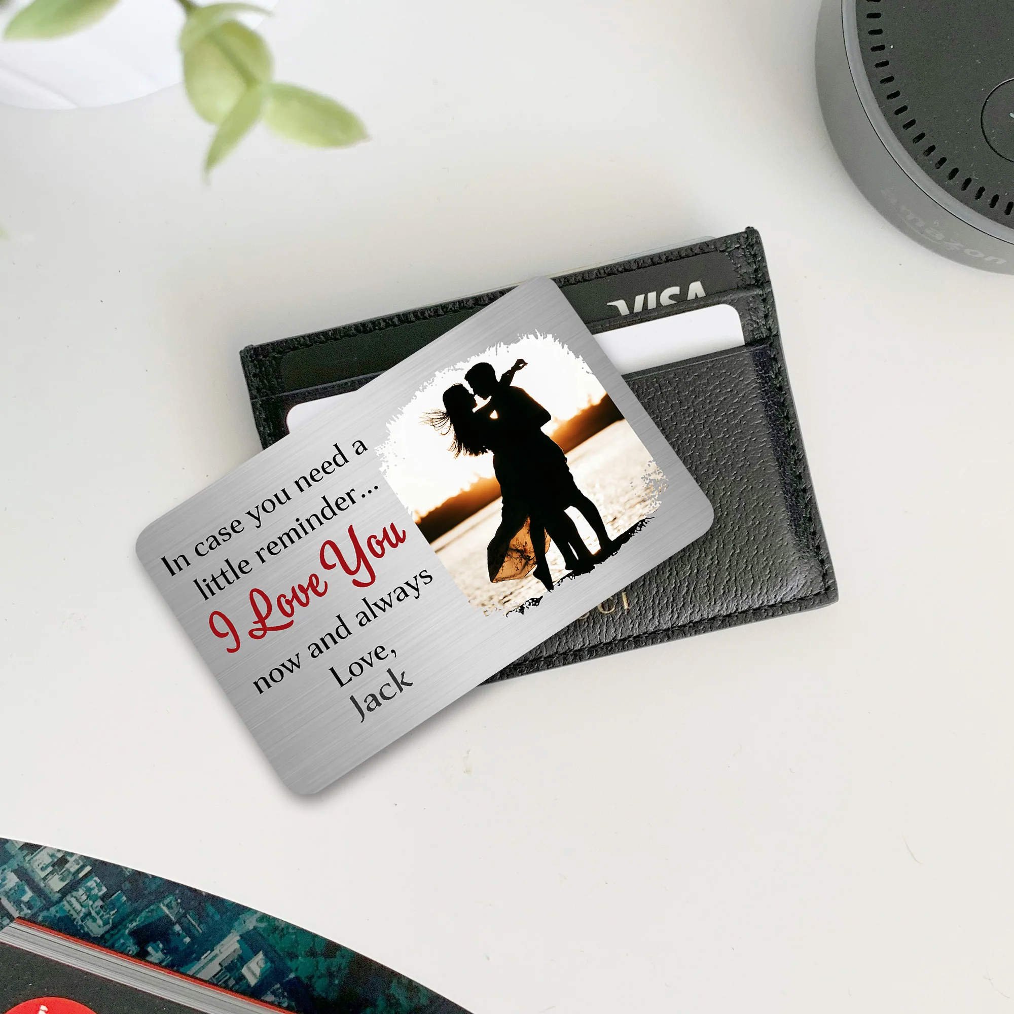 "I Love You" Custom Wallet Card – Engraved Love Message with Photo - Image 3