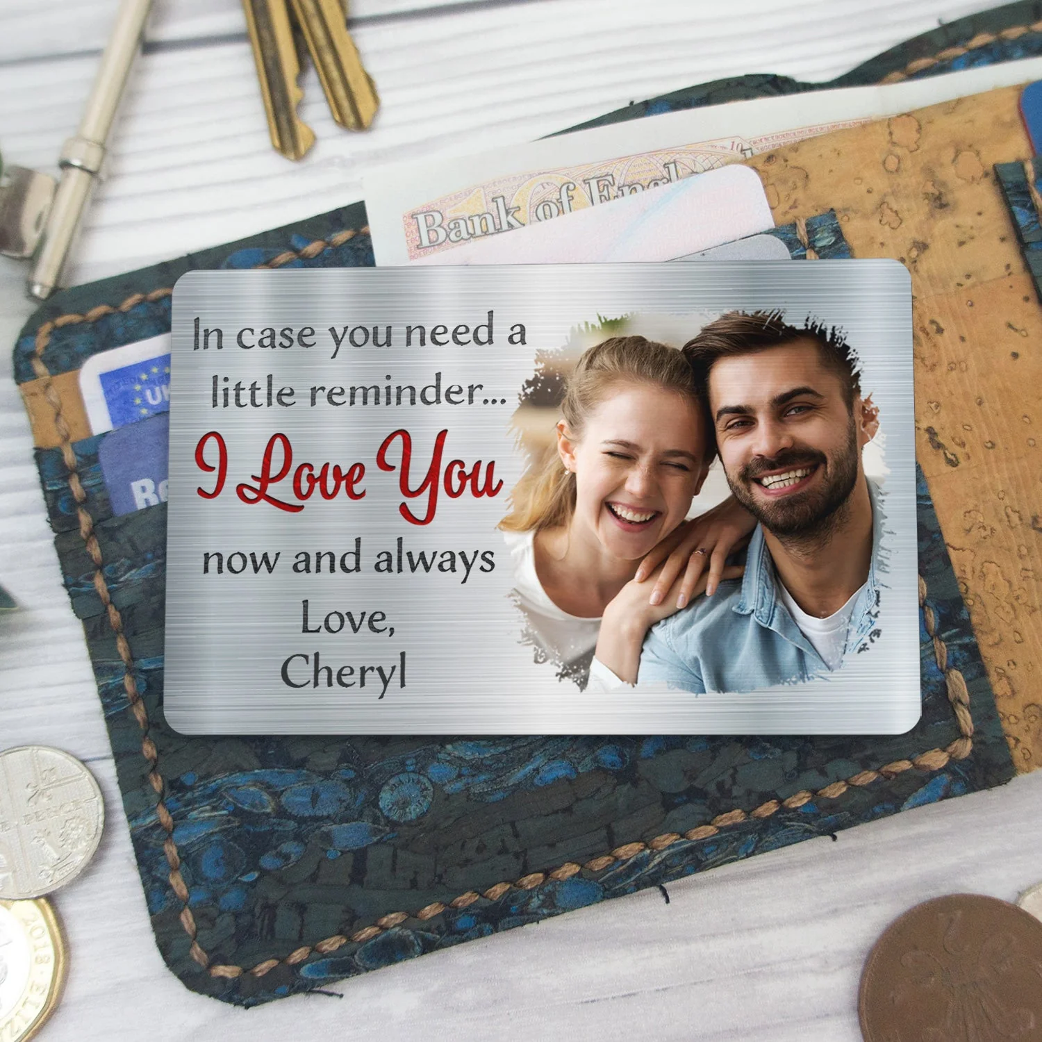 "I Love You" Custom Wallet Card – Engraved Love Message with Photo - Image 9