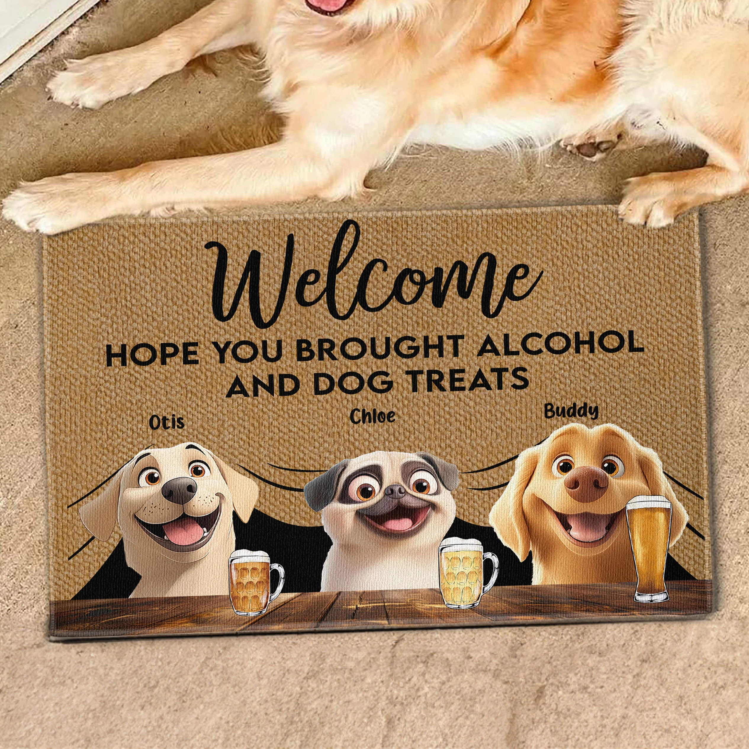 Pet-Themed Doormat – 'Hope You Brought Alcohol and Dog Treats,' Funny Home Decor Gift - Image 10