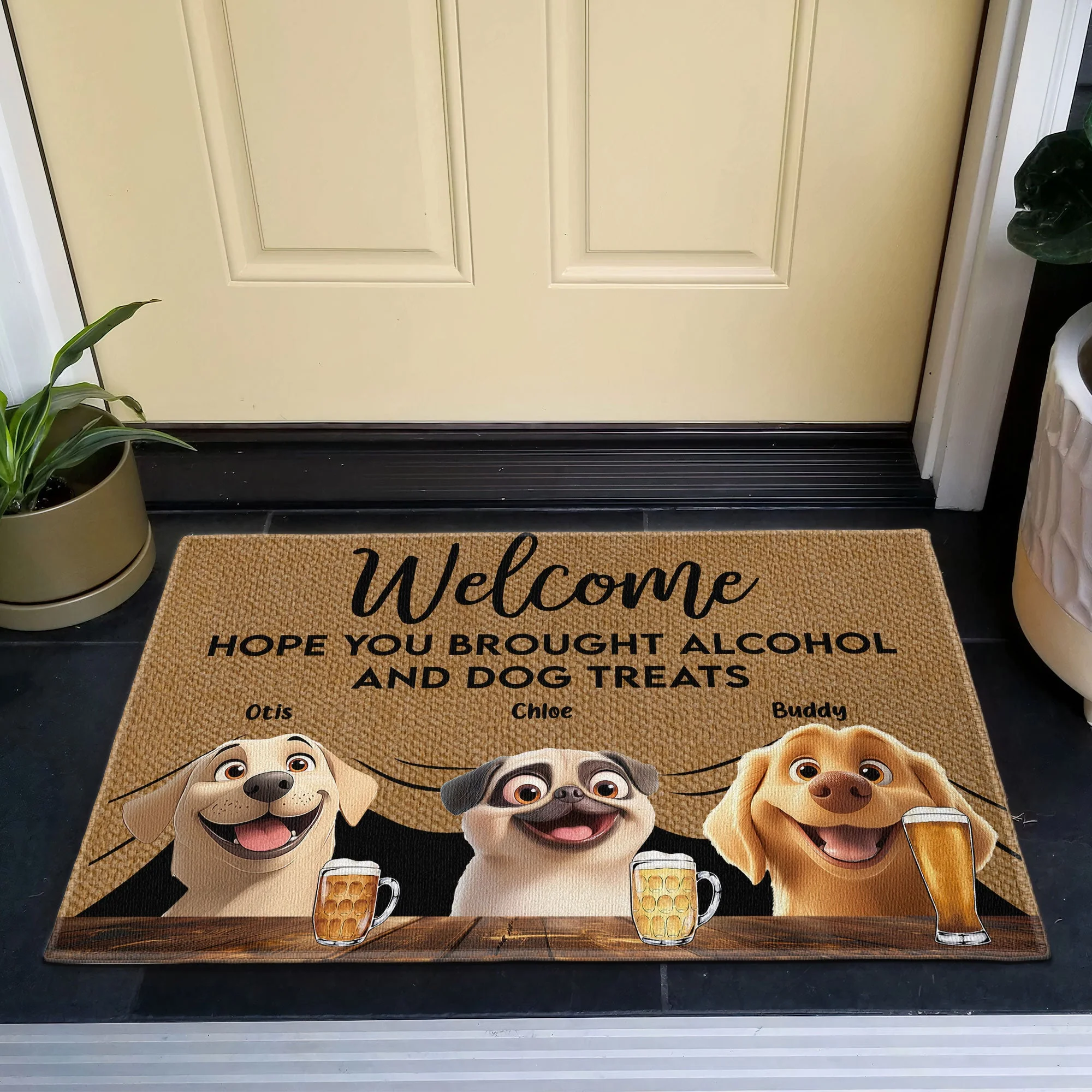 Pet-Themed Doormat – 'Hope You Brought Alcohol and Dog Treats,' Funny Home Decor Gift - Image 13