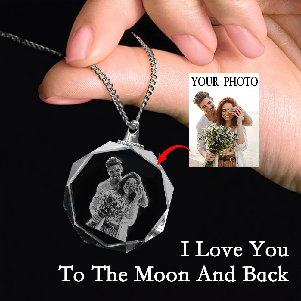 Romantic Valentine's Day Couple Gift - Personalized Photo Engraved Crystal Necklace - Image 3