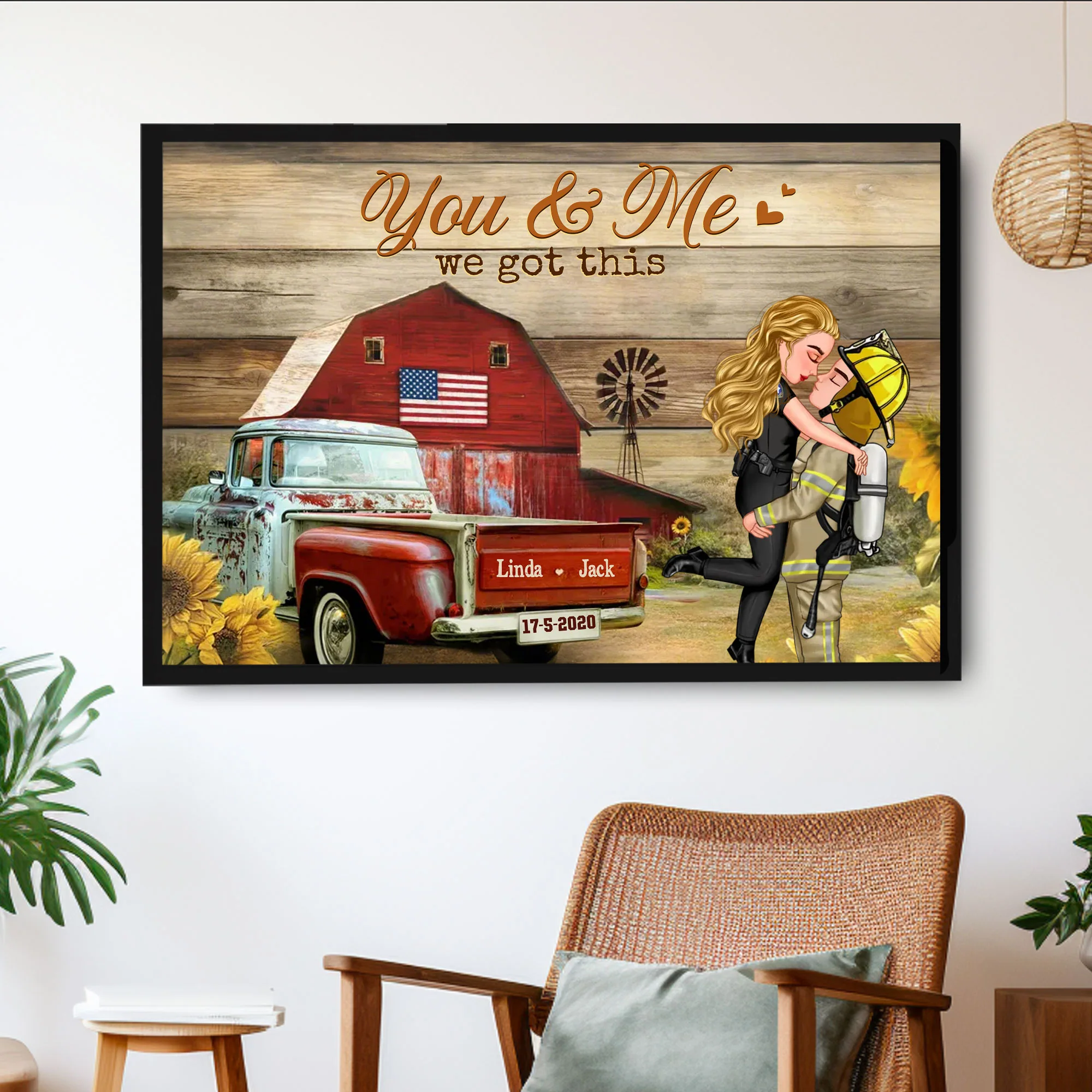 You & Me Rustic Vintage Truck Themed Couple Poster, Romantic Gift for Anniversaries - Image 2