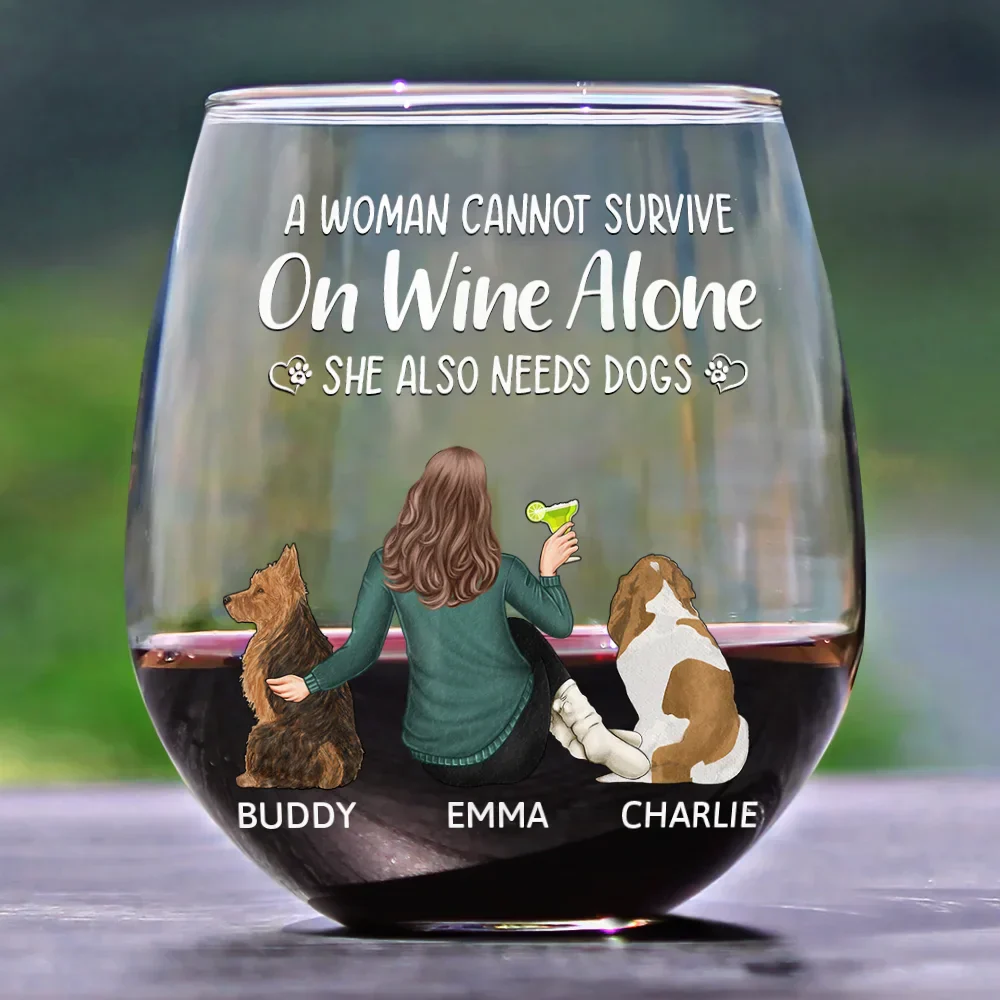 “Wine and Dogs Are Essential” Personalized Stemless Wine Glass - Valentine’s Day Gift - Perfect for Dog Moms/Dads - Beach Scene Design - Image 6