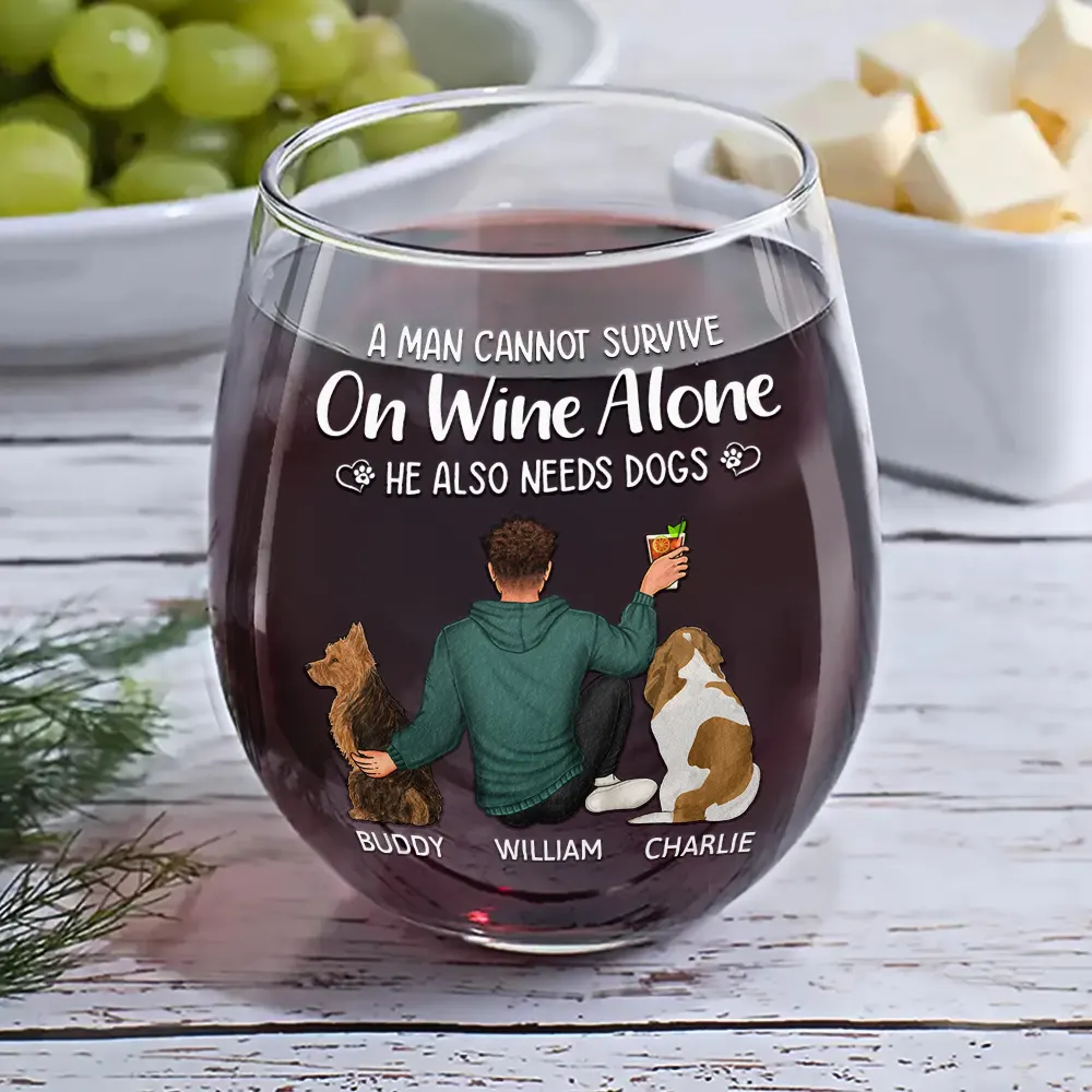 “Wine and Dogs Are Essential” Personalized Stemless Wine Glass - Valentine’s Day Gift - Perfect for Dog Moms/Dads - Beach Scene Design - Image 9