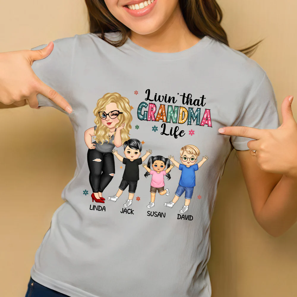 "Living That Grandma Life" - Personalized Cartoon Graphic T-Shirt, Perfect Gift for Grandma, Mom, Nana, Gigi - Mother's Day or Birthday Present