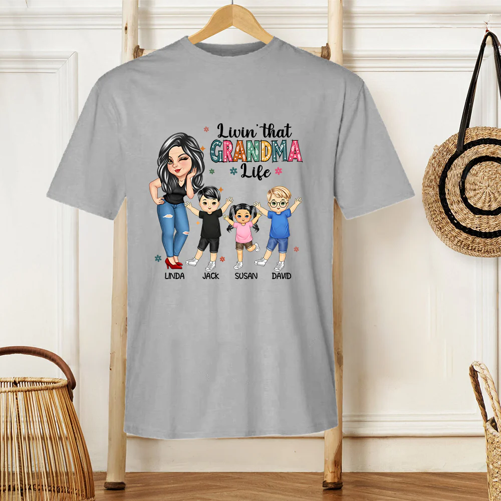 "Living That Grandma Life" - Personalized Cartoon Graphic T-Shirt, Perfect Gift for Grandma, Mom, Nana, Gigi - Mother's Day or Birthday Present - Image 2