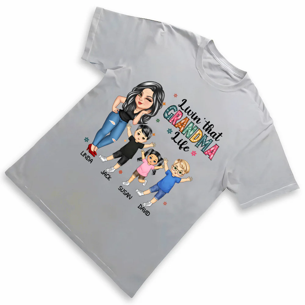 "Living That Grandma Life" - Personalized Cartoon Graphic T-Shirt, Perfect Gift for Grandma, Mom, Nana, Gigi - Mother's Day or Birthday Present - Image 3