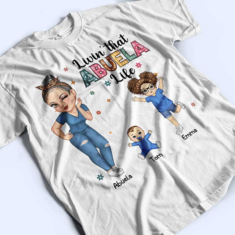 "Living That Grandma Life" - Personalized Cartoon Graphic T-Shirt, Perfect Gift for Grandma, Mom, Nana, Gigi - Mother's Day or Birthday Present - Image 5