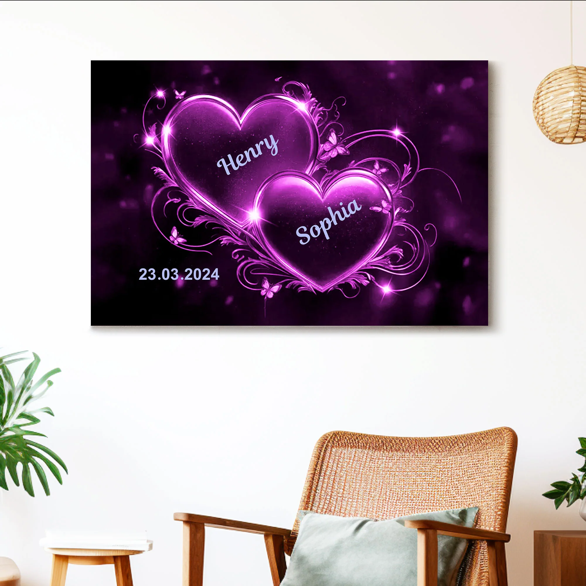 Romantic Double Heart Neon Poster or Canvas - Personalized Valentine’s Day Gift for Couples, Bedroom Decor - Image 3