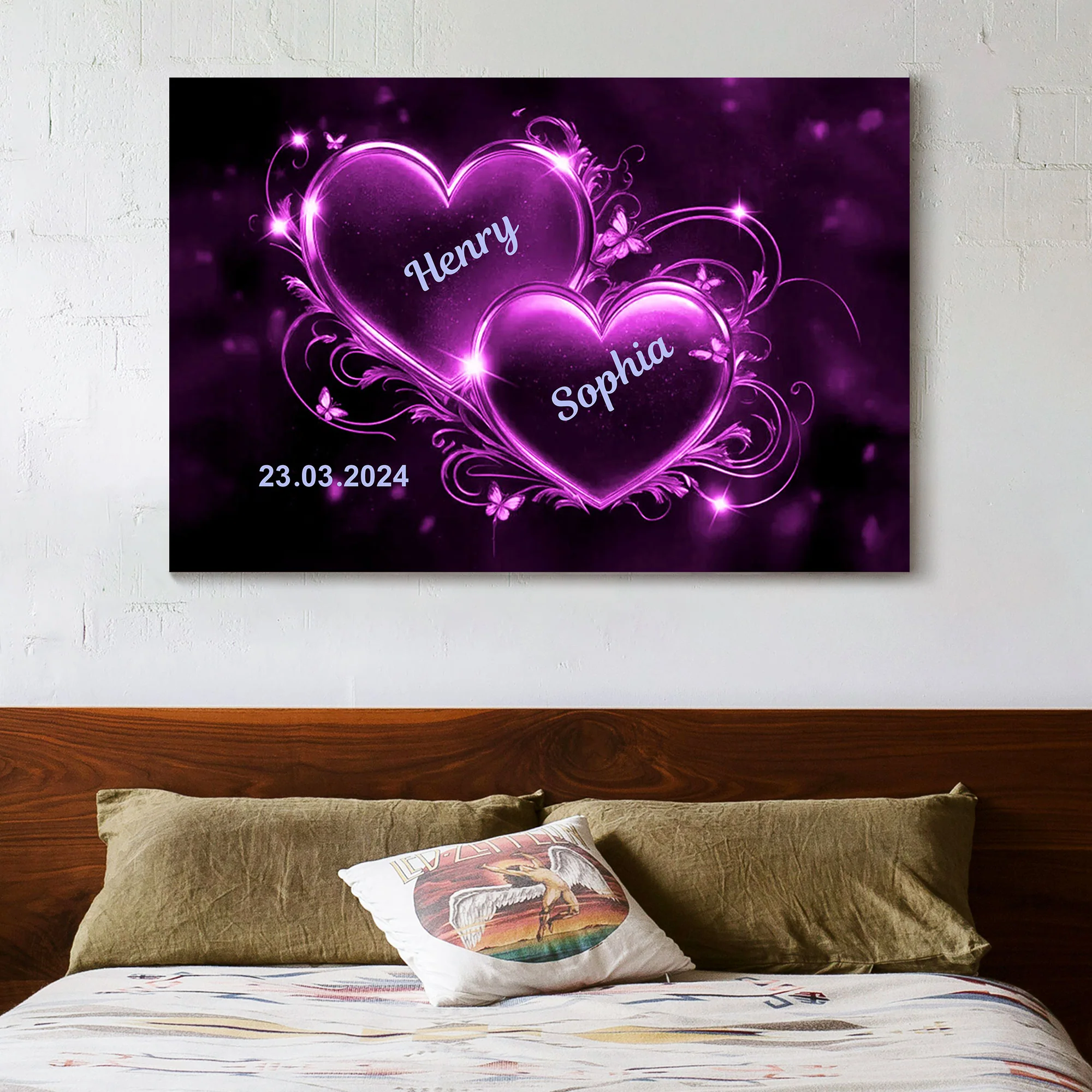 Romantic Double Heart Neon Poster or Canvas - Personalized Valentine’s Day Gift for Couples, Bedroom Decor - Image 4