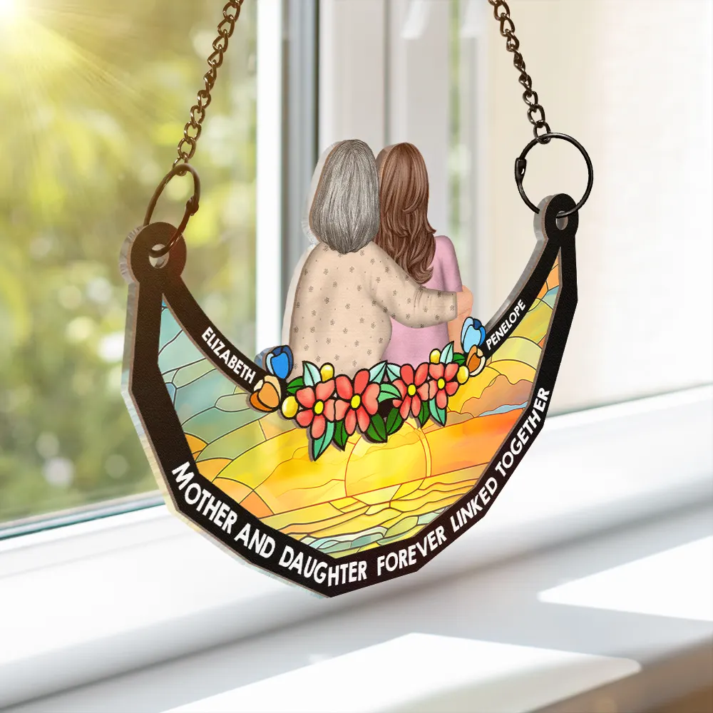 Mother-Daughter Themed Wood and Acrylic Layered Ornament – Warm Hug Design, Personalized Gift for Mother or Daughter - Image 2